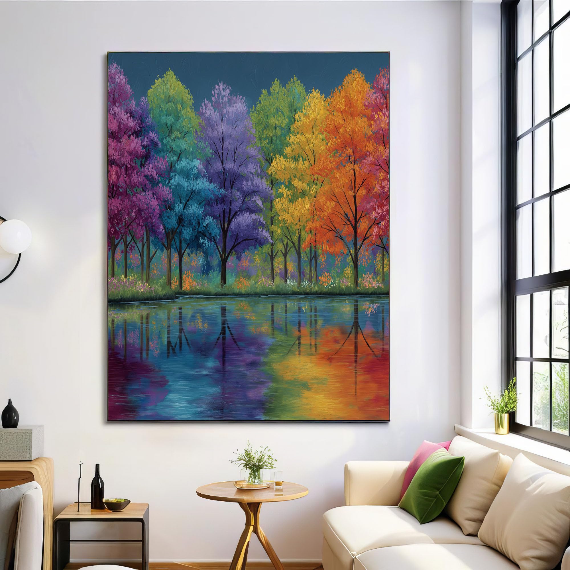 Cuadros decoracion salon llenos de vida: láminas de árbol arcoíris estilo óleo 8