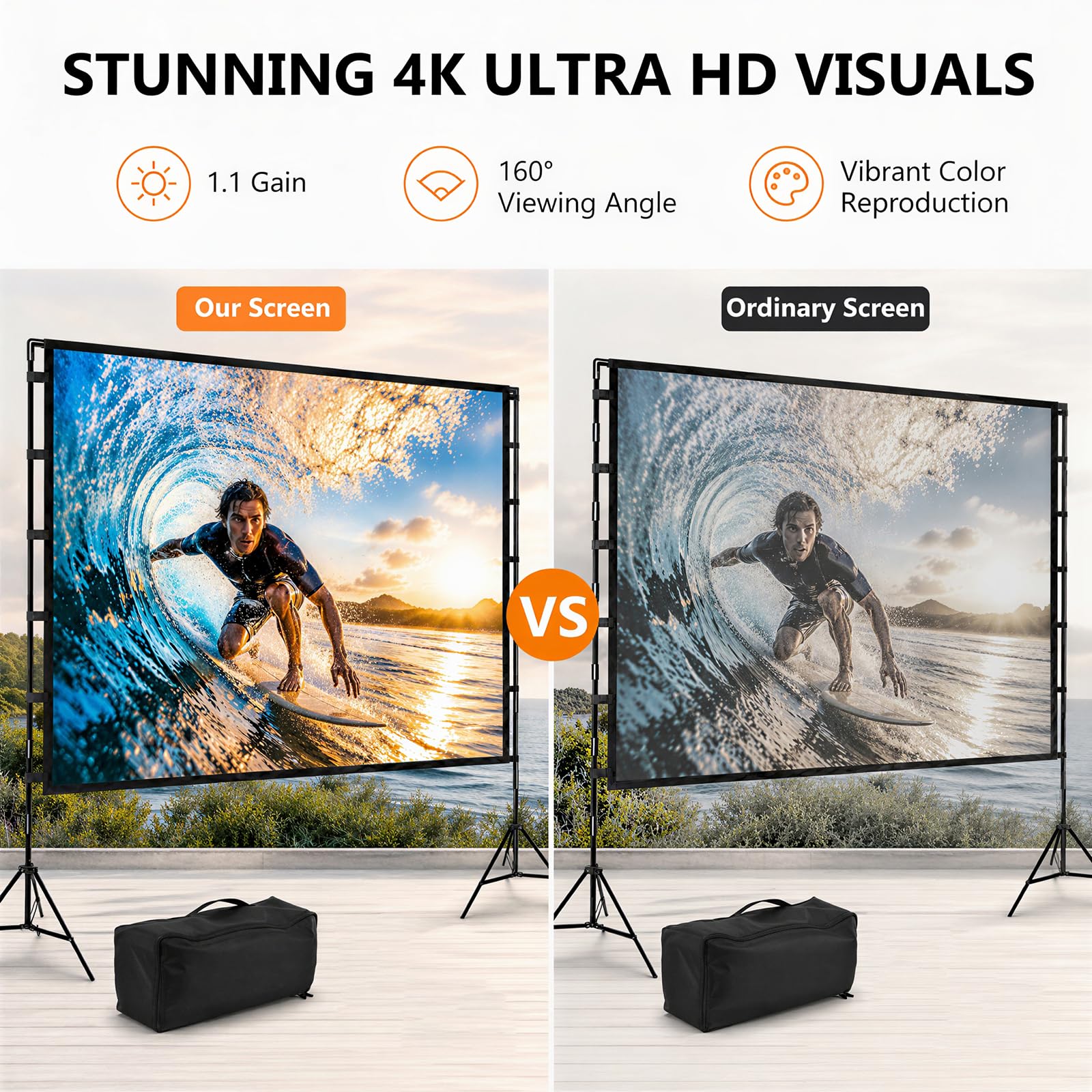 Projektor Leinwand und Ständer - 120 Zoll tragbare 16:9 4K