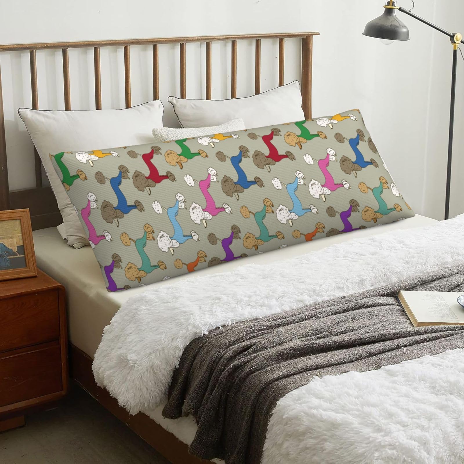 Funny Cartoon Colorful Poodle, Body Pillow Cover with Zipper,Long Body Pillowcase 20 x 60 in