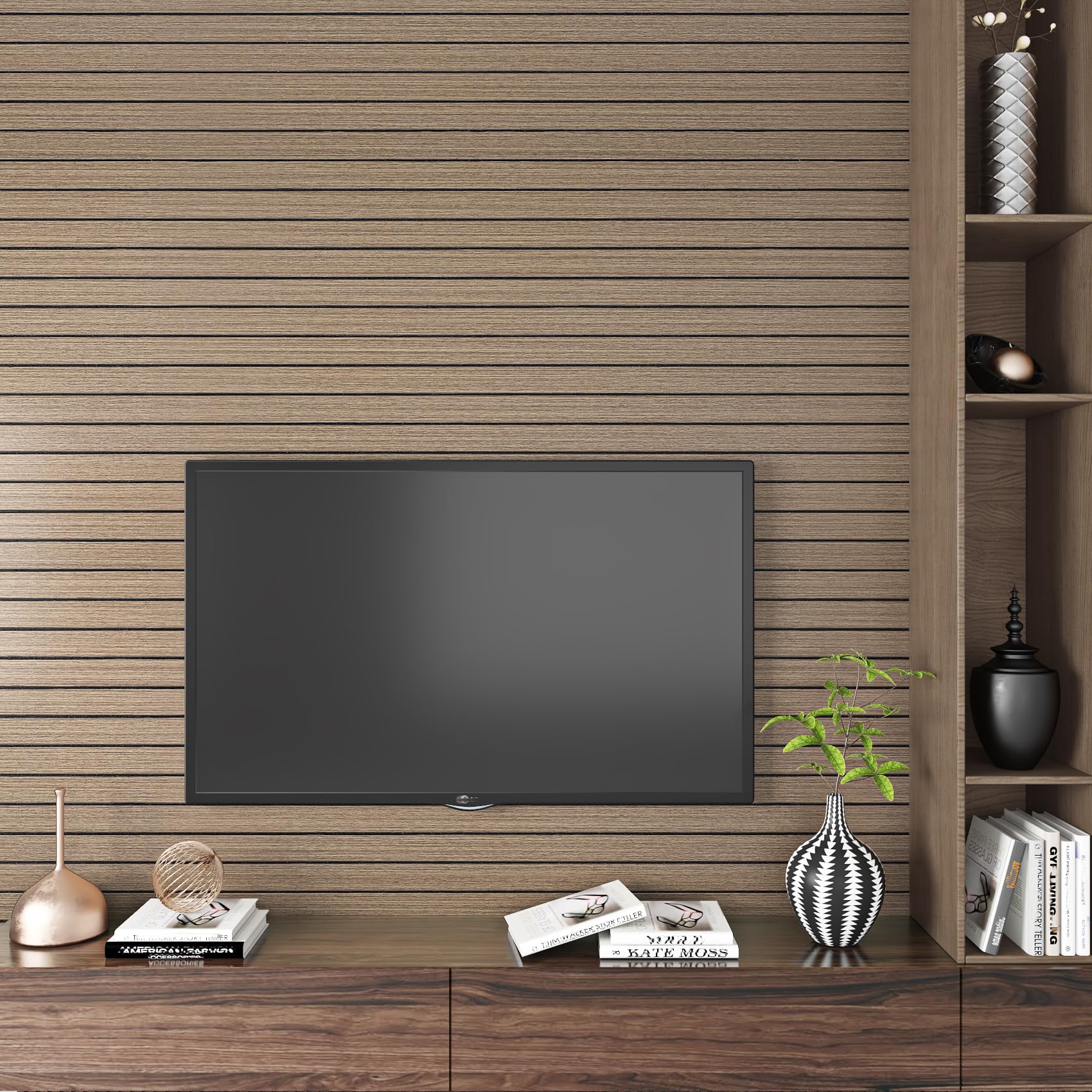 ReWallpaper 60CMx5M Rivestimento Parete Legno Adesivo 3d Carta Adesiva per Pareti Cucina Soggiorno Spesso Pannelli Legno Insonorizzato Murali Adesivi in Rotolo Decorativo Parete Sala Musica Marrone