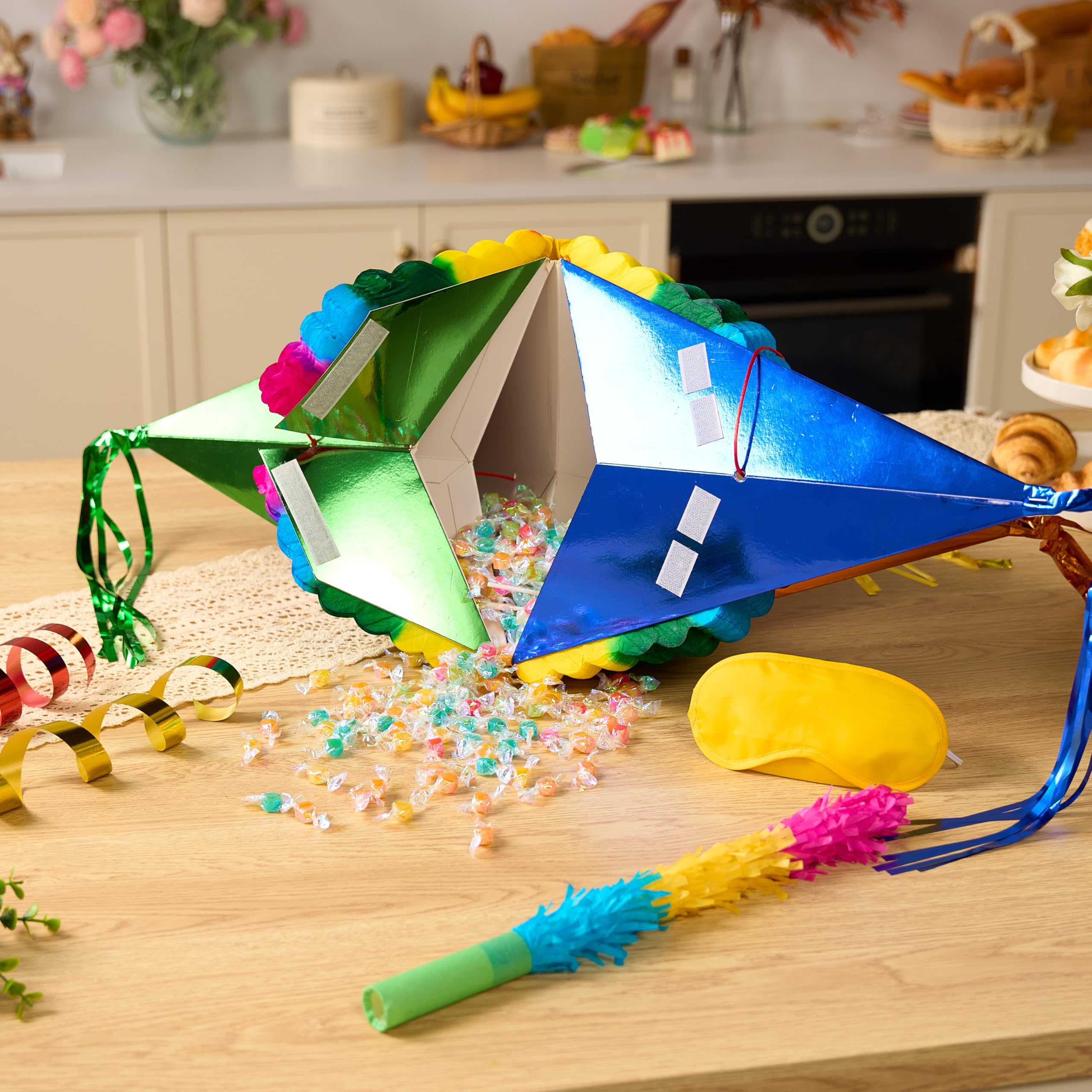 JOYIN Piñata de estrella grande de 33 pulgadas, piñata plegable para fiesta mexicana con vibrante centro de panal, decoraciones de fiesta coloridas tradicionales para el Cinco de Mayo, suministros de