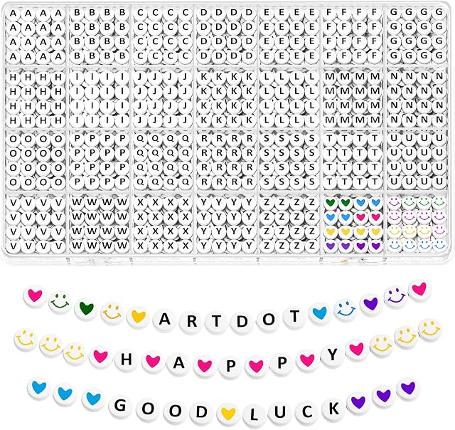 ARTDOT 1400 Pcs Perles de lettre pour bracelets, 28 Styles Bracelet Organized Making Kit Clay Alphabet Perles pour faire des artisanats de bijoux Cadeau d'amitié pour les filles Adultes Peinture Diamant Accessoires