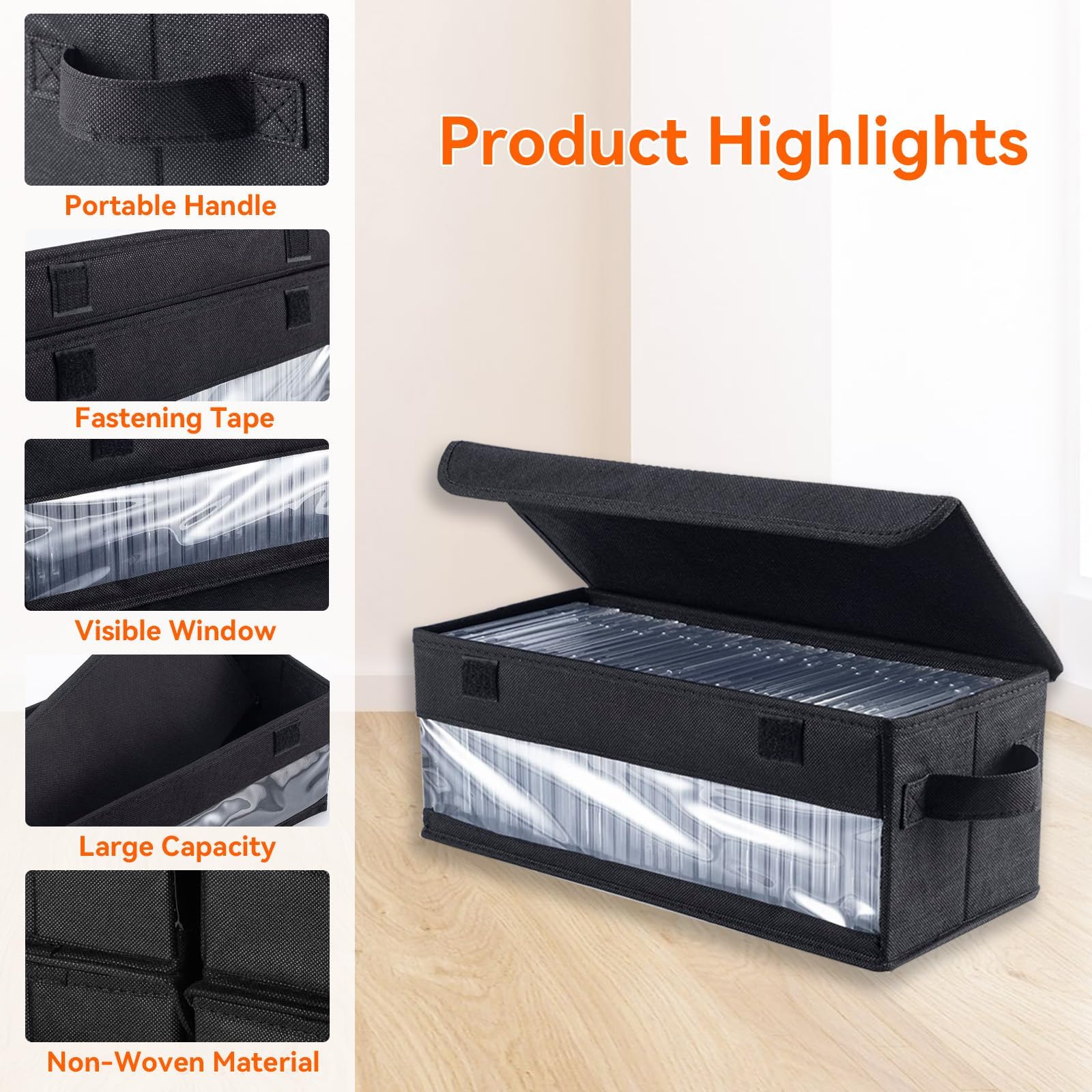 Set di 2 scatole per CD con coperchio, 35 x 15 x 14 cm, 2 scatole per CD per contenere 35 CD in scatole per gioielli, 70 CD in scatole sottili e 180