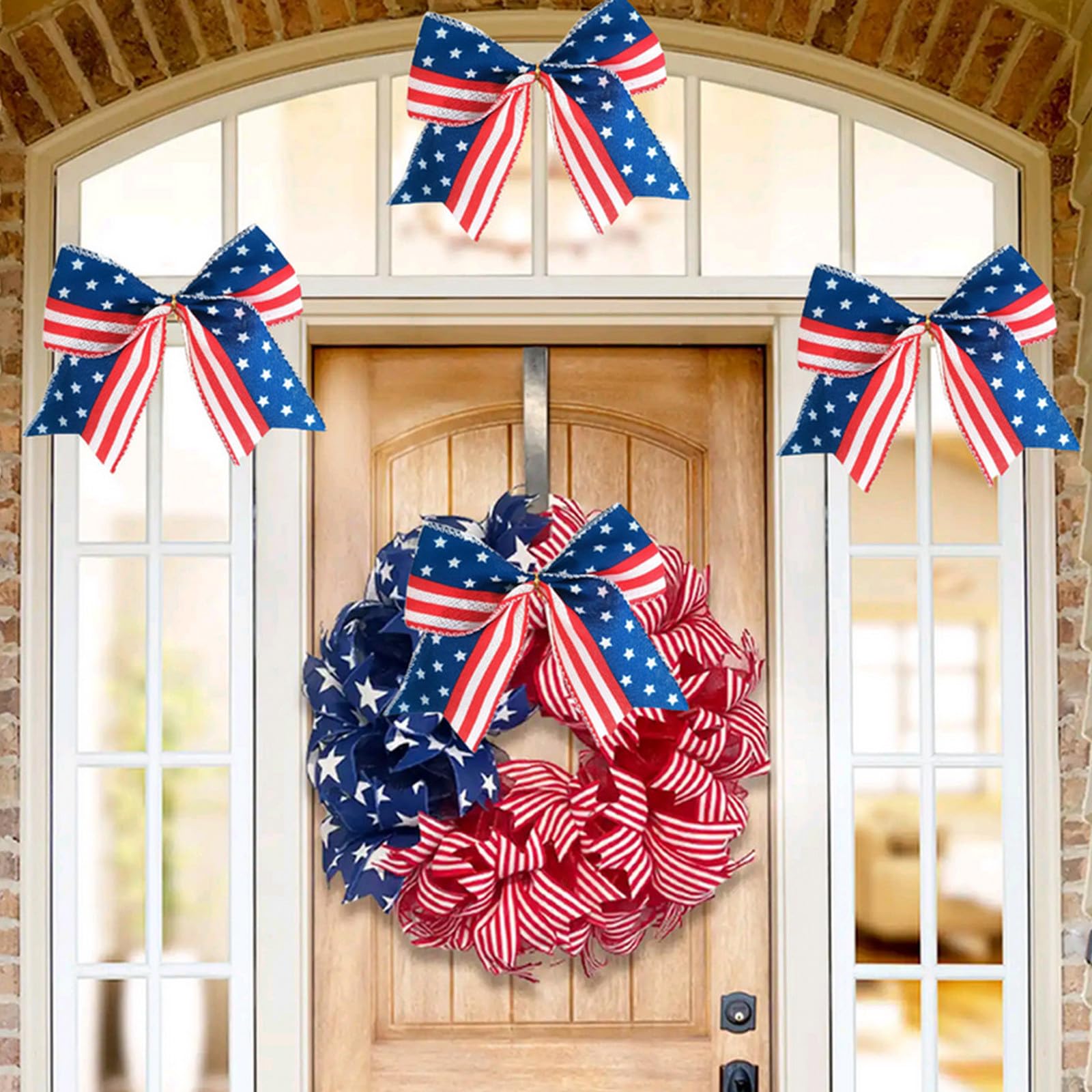 6PCS 4th Of July Patriotic Bows | Red White Blue Stars Stripes Decor | Gold Ribbon Wreath Bows