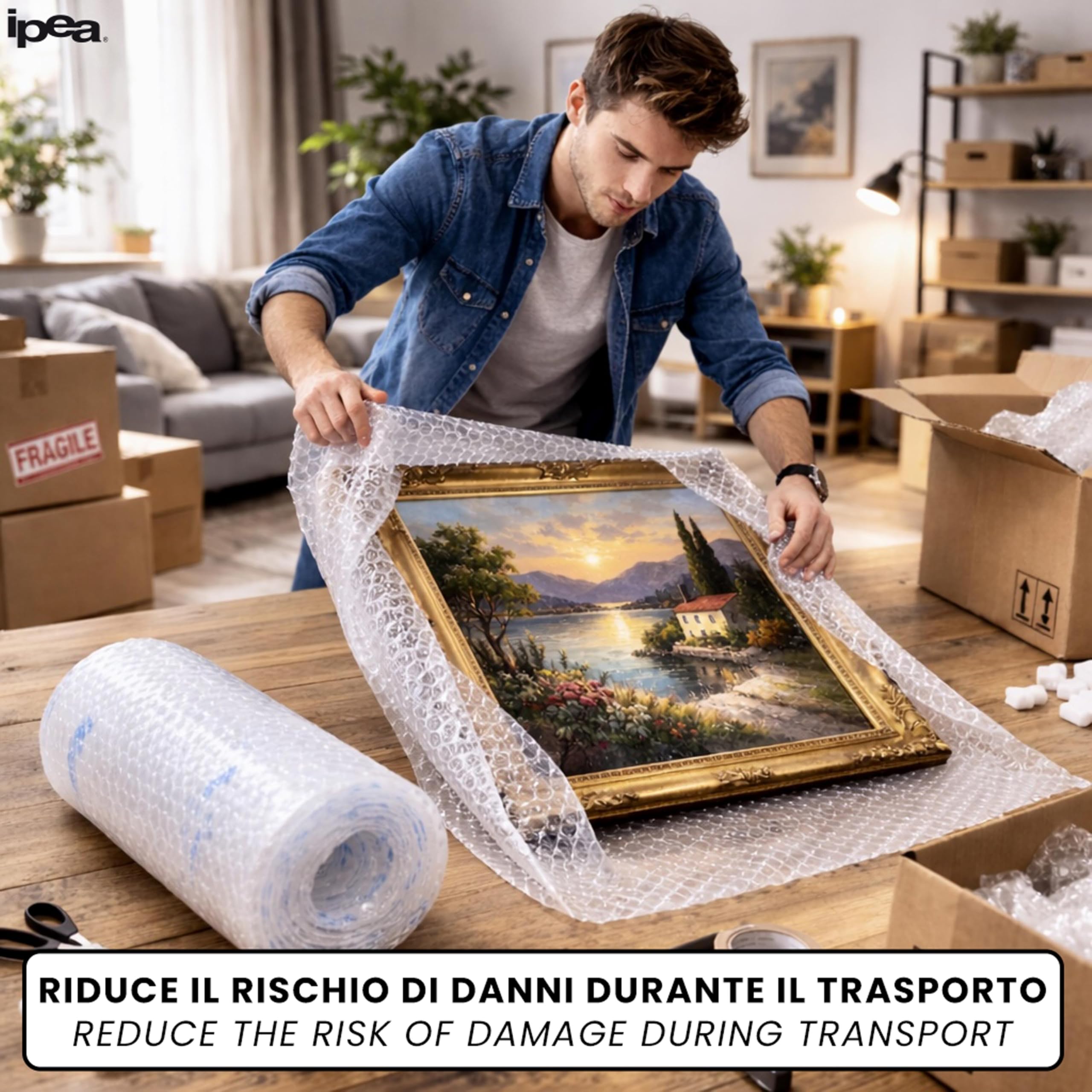 IPEA Rollo de Plástico de Burbujas para Embalaje y Envío – 20 Metros x 30 cm – Made in Italy – Pluriball - Burbujas de Aire Protección, Acolchado, Embalaje Objetos – Resistente Desgarro - 55 gr/mq