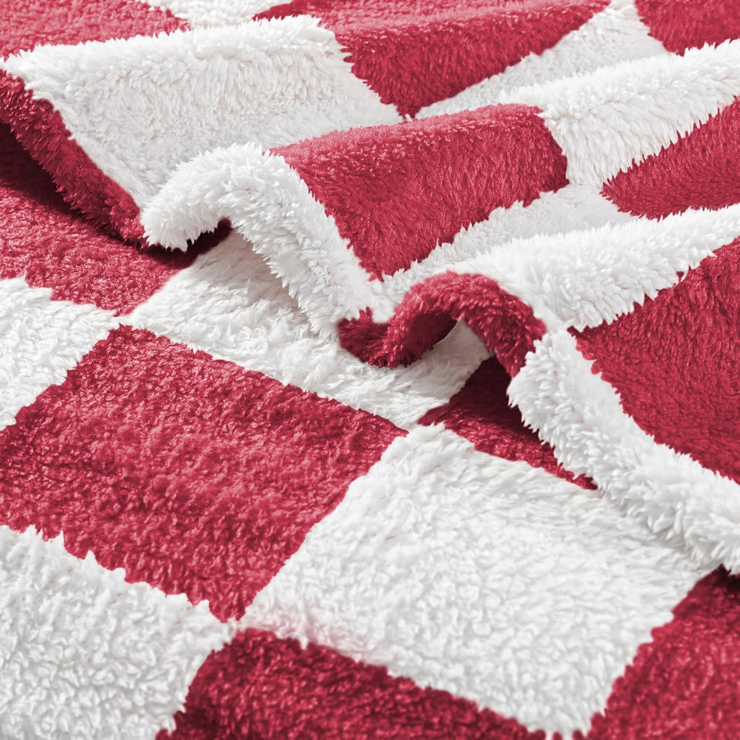 Exclusivo Mezcla Checkered Throw Blanket, Super Soft and Warm Fluffy Fleece Blanket for Couch, Sofa, Bed, Cute Plaid Pattern, Red, 50" x 60" - Image 6