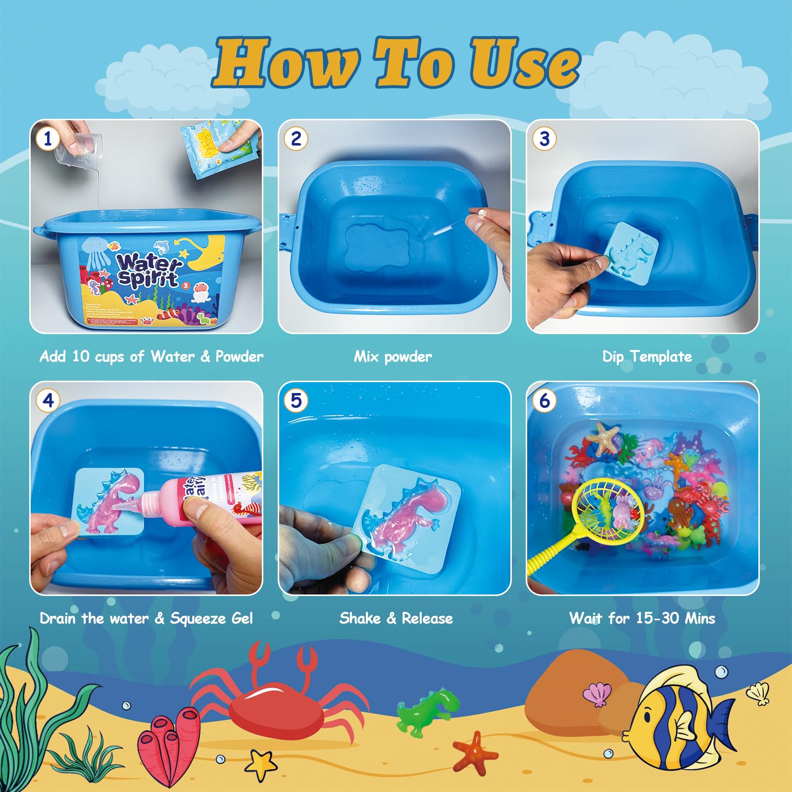 MOMSIV Kit de gel d'eau magique de 12 couleurs, kit d'elfe magique pour enfants avec 12 moules, jouet pour garçons et filles de 5, 6, 7, 8 ans, cadeaux de Noël et