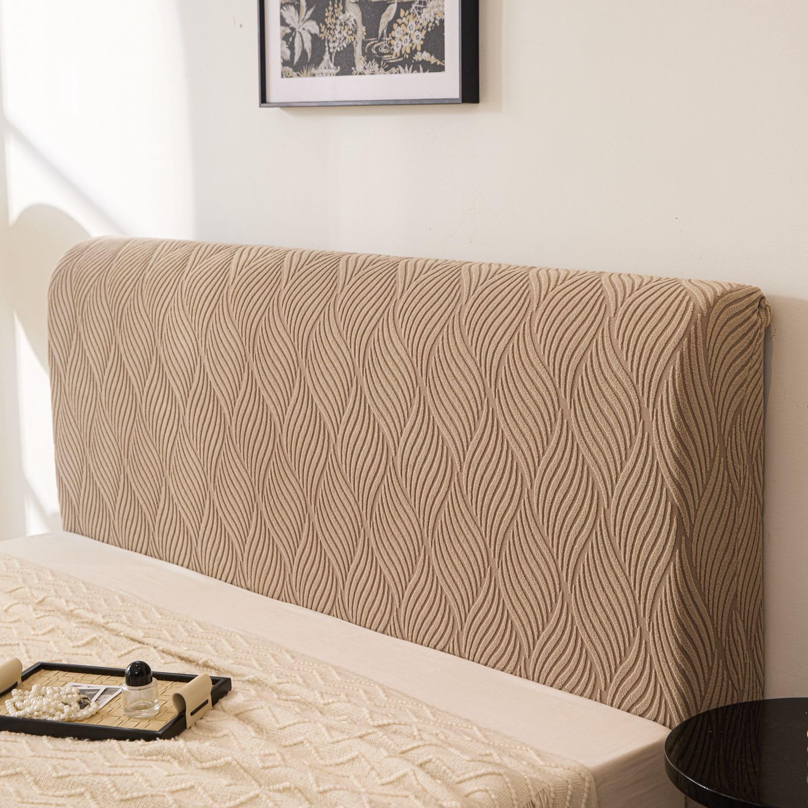 HOMETHREADS Stretchable Lycra/Velvet Headboard Cover | Soft, Dust-Proof & Wrinkle-Resistant Bed Back Protector | Fits Leather, Wooden & Fabric Bedsides | for 5ft to 6.5ft Beds |(Beige,172x65cm)-image-8