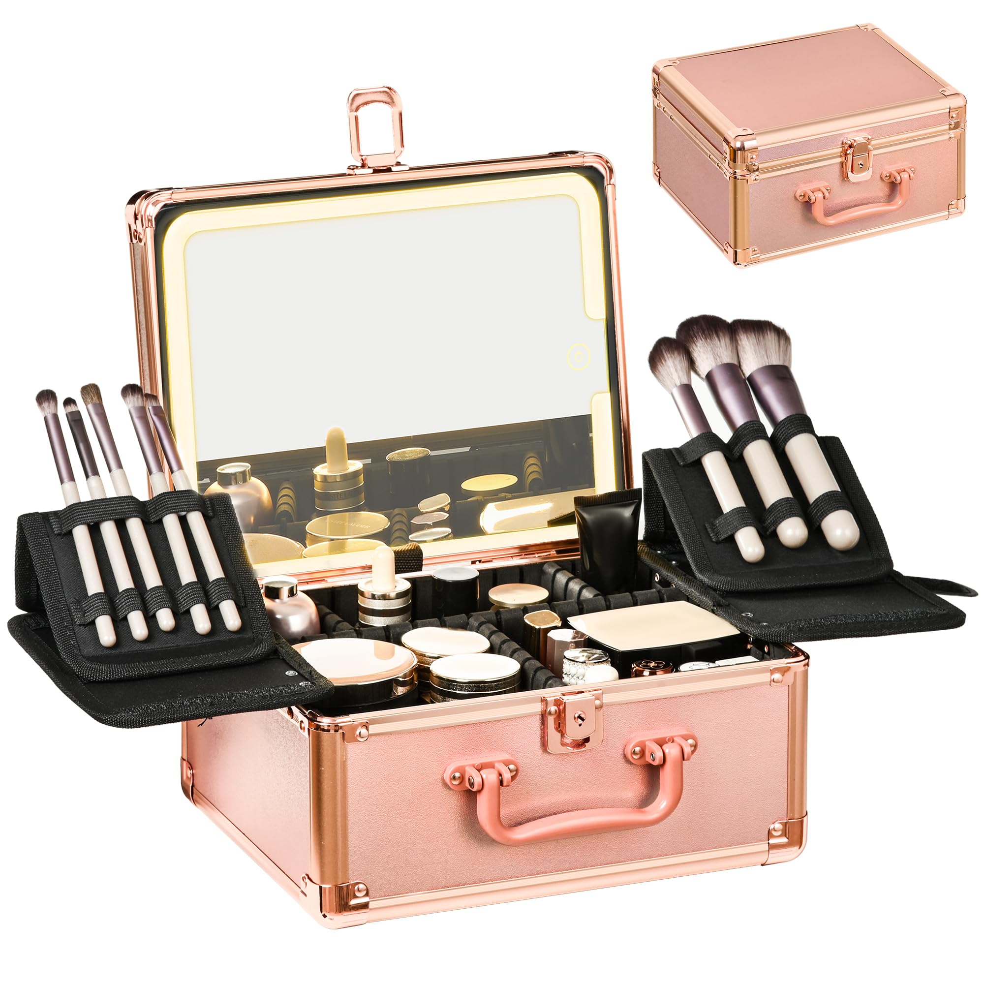 Makeup Case with Detachable LED Mirror and Customizable Storage
