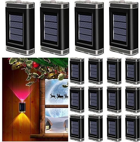 K.E.J. Decoraciones de valla de Navidad impermeables al aire libre, 16 luces solares de pared que cambian de color, luces solares para exteriores,