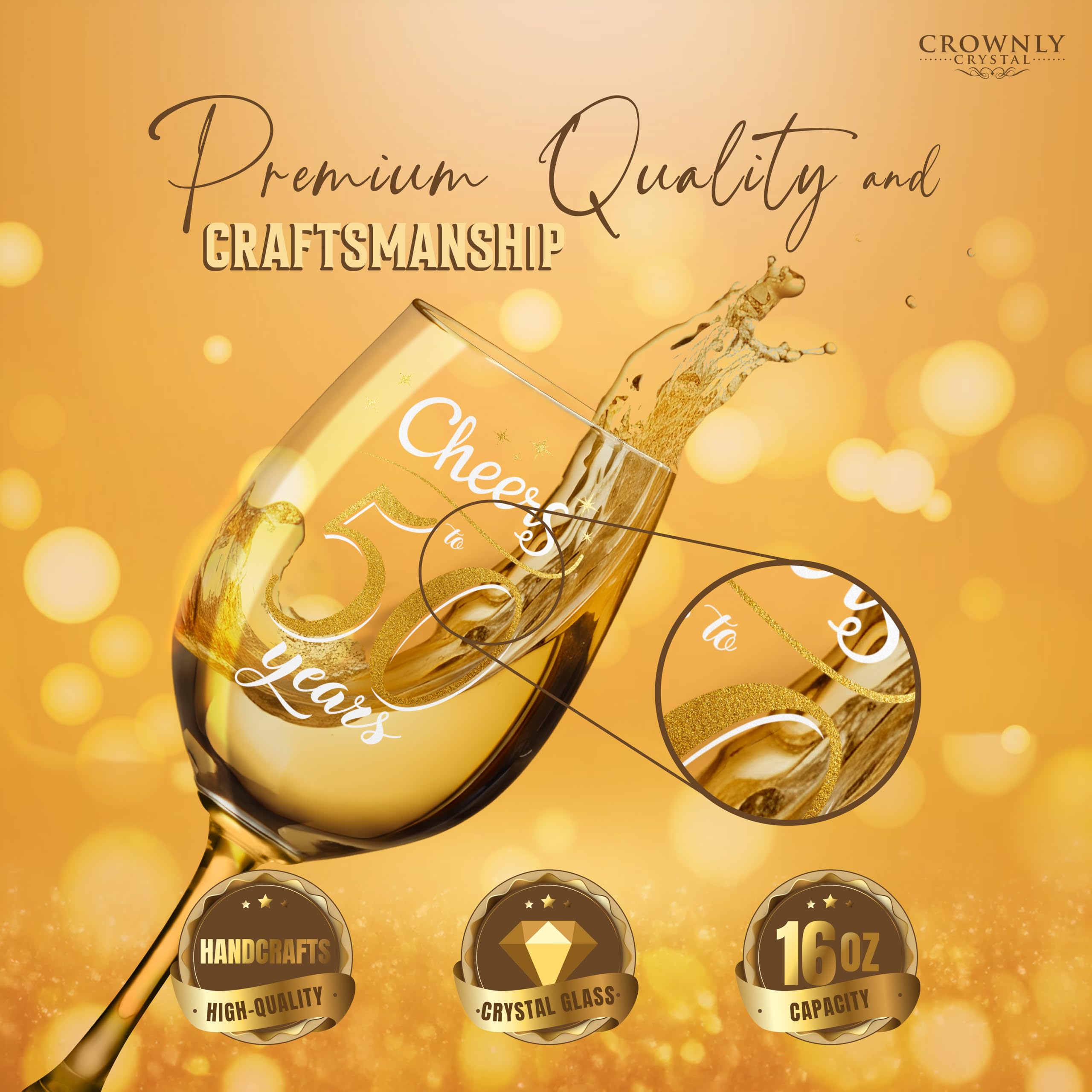 CROWNLY CRYSTAL Calice Da Vino Personalizzato Regalo Donna 50 Anni Con Scritta Cheers To 50 Years Bicchiere Vino Personalizzato In Vetro Elegante Con Scatola Regalo Premium Per Compleanno Importante