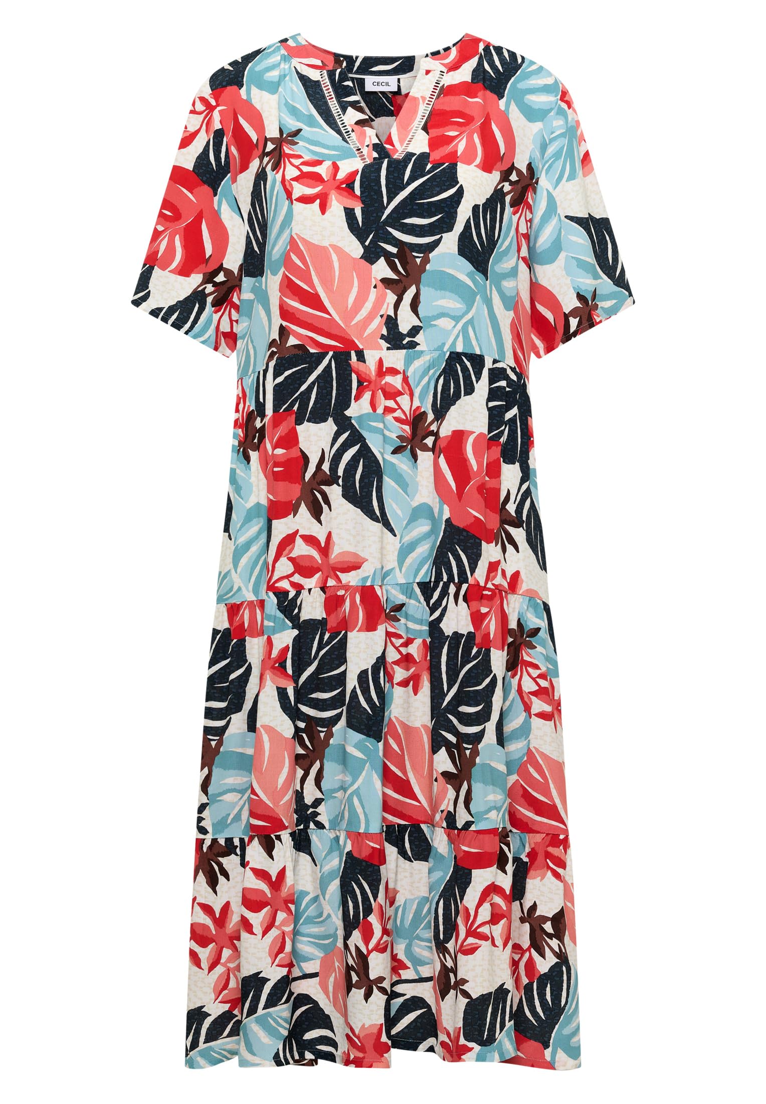 Cecil Damen 1409363 Midikleid mit Split Neck und Print (1er Pack)