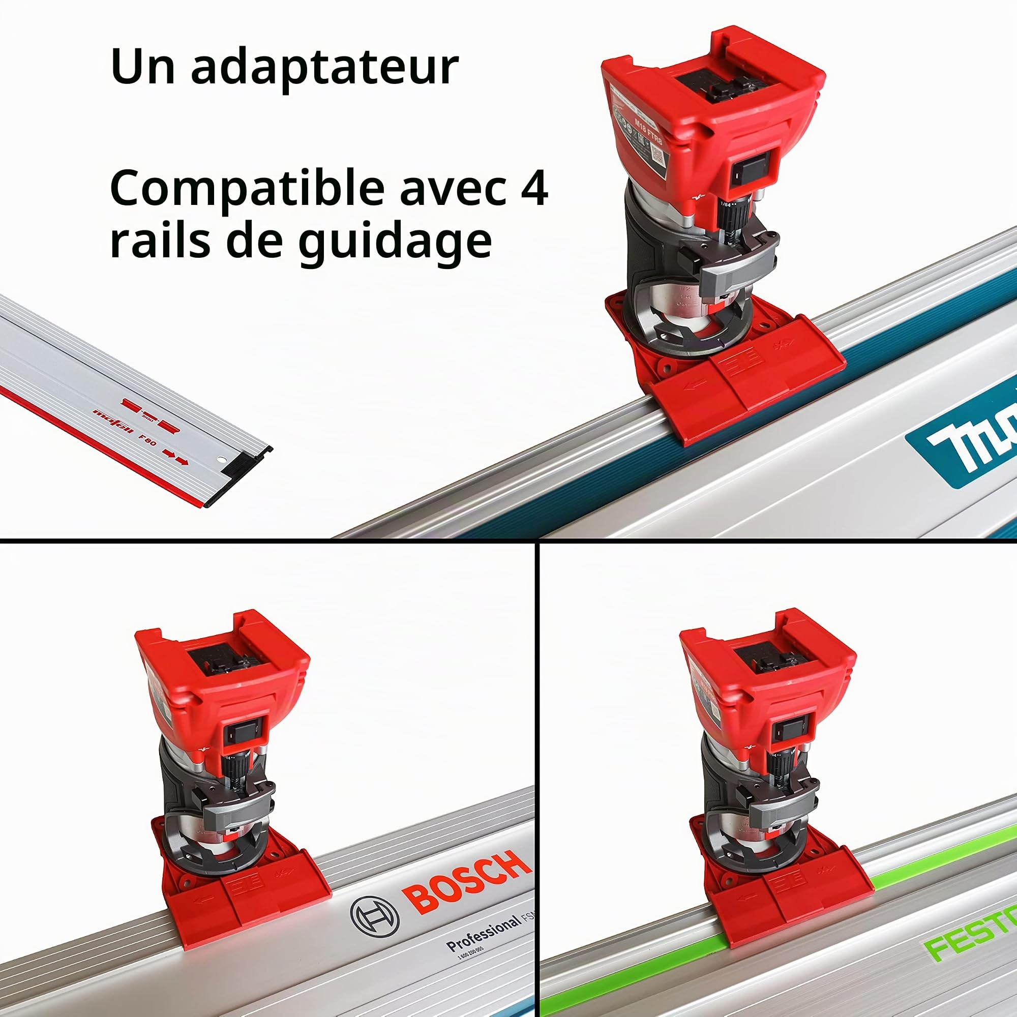 Adaptateur de rail professionnel SLE pour Milwaukee M18 FTR8 / FTR-0X pour rail de guidage Makita/Bosch/Festool/Mafell pour défonceuse à bords Adapter