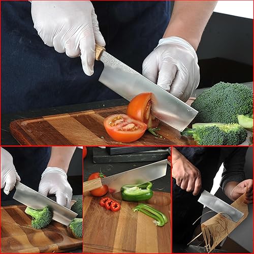 Miniatura 5 de TAIE Cuchillo para verduras de 7 pulgadas, cuchillo japonés Nakiri de alto carbono, forja de acero inoxidable 905 hoja con 62 HRC mango de madera de