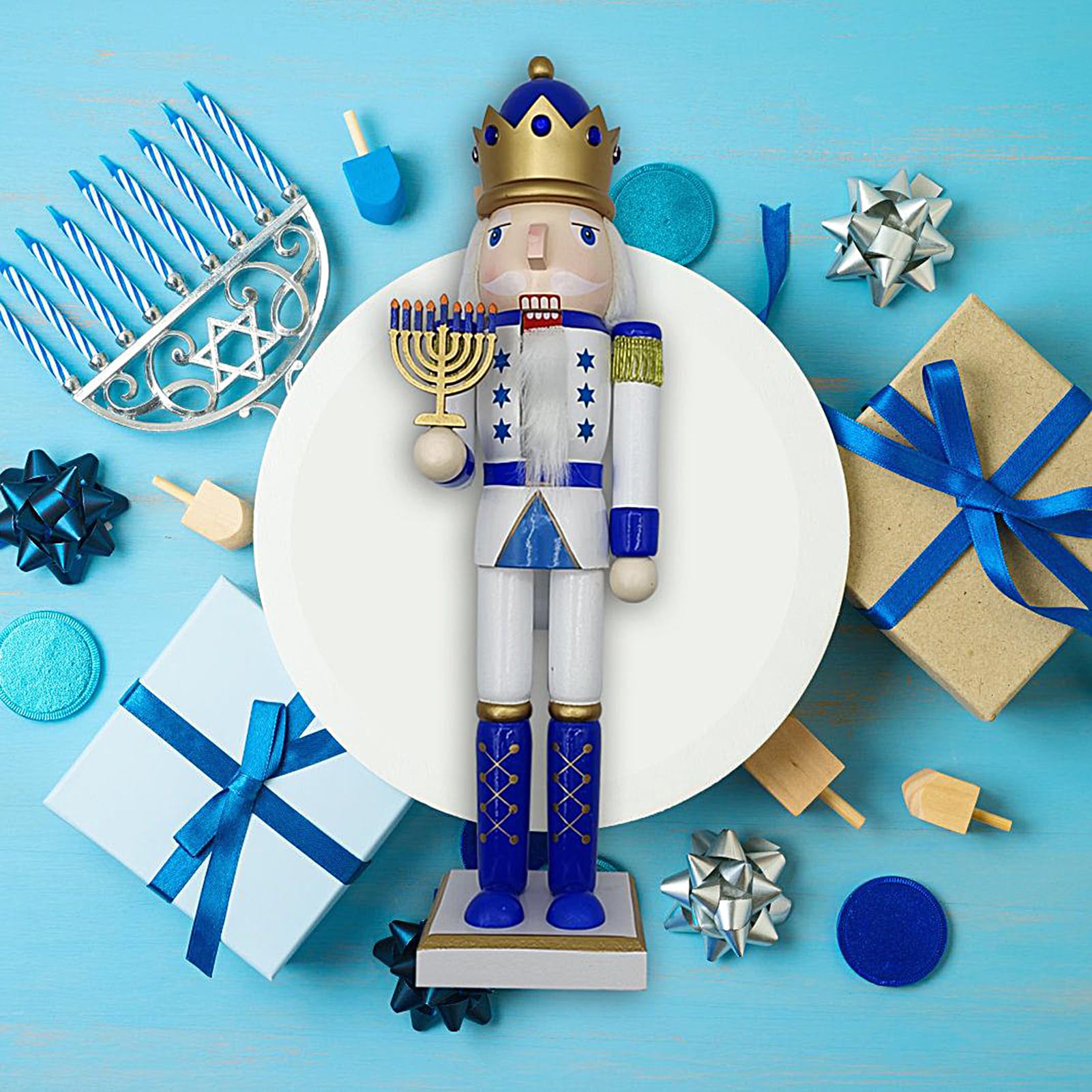 Générique Statuine di in Legno | Figure di Tradizionali Dipinti per Hanukkah, Statua Collezione Bianca e Blu per Tavolo Mensola Finestra