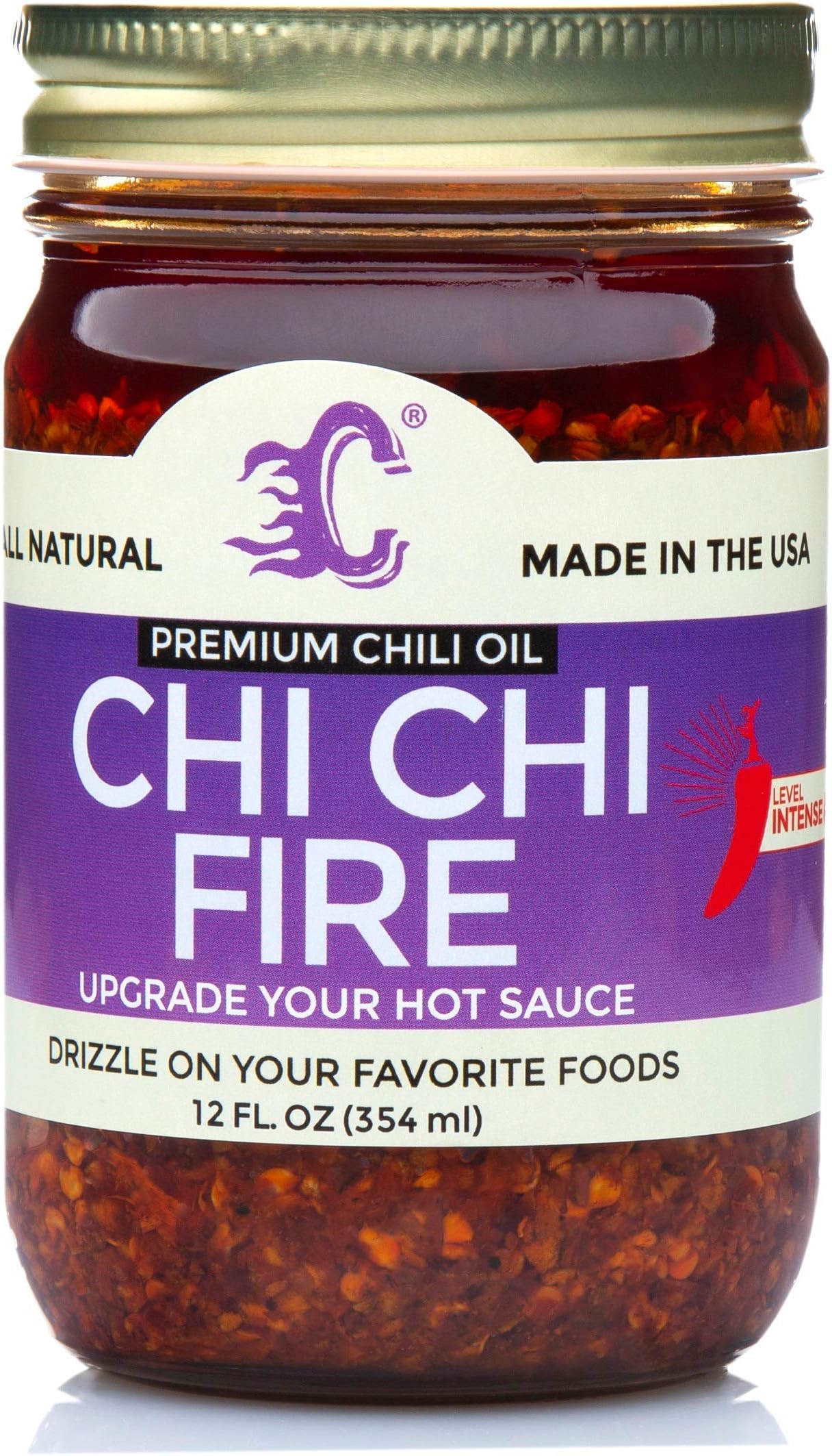 Chi Chi Fire - (Intensely Spicy) Hot Premium Chili Crisp Sauce with Olive Oil and Crunchy Garlic (Large 11.5 OZ) Vegan Friendly Made in USA