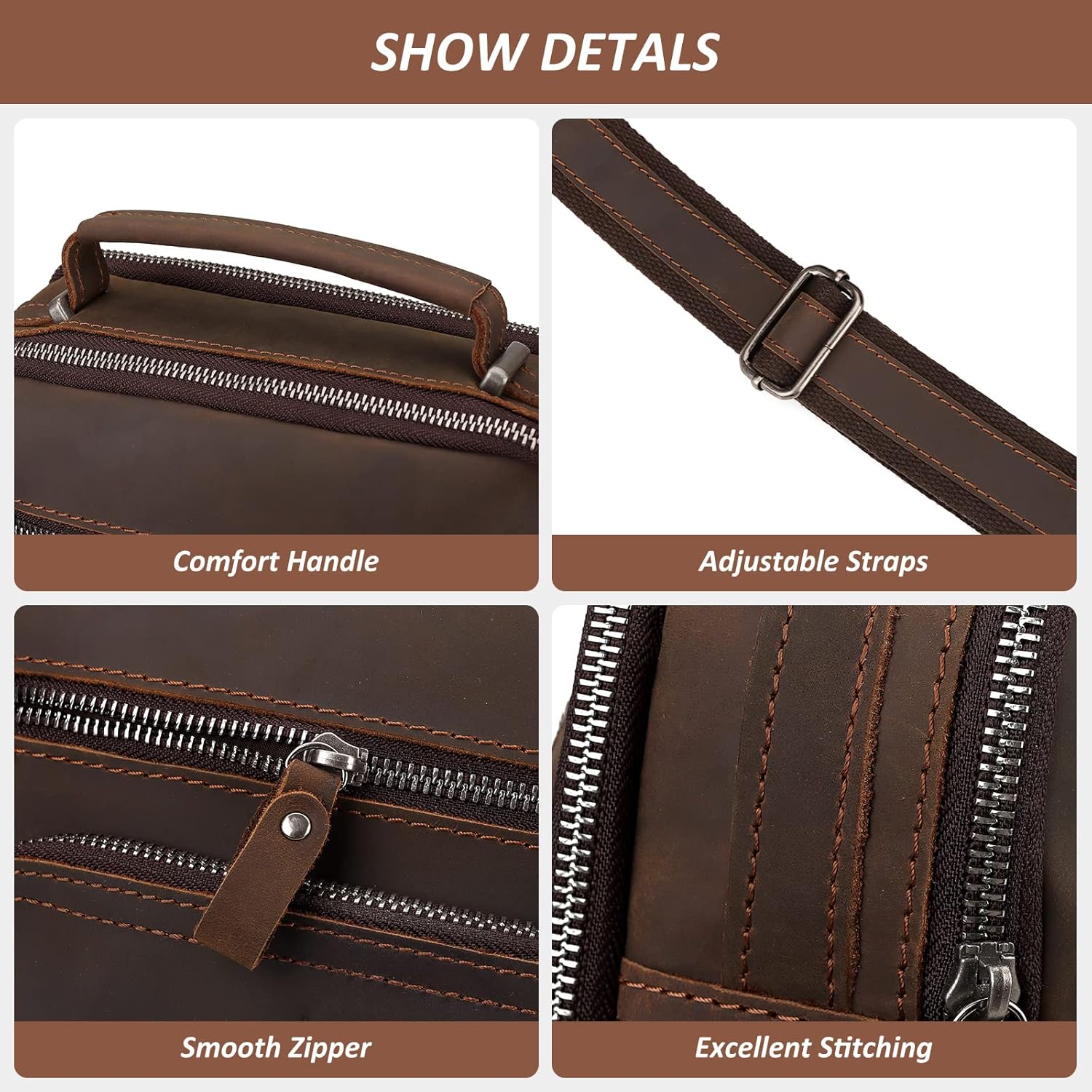 Crossbody Bag Shoulder Bag for Men, Genuine Leather Man Bag Vintage Messenger Bag for Travel Work Business - Image 7