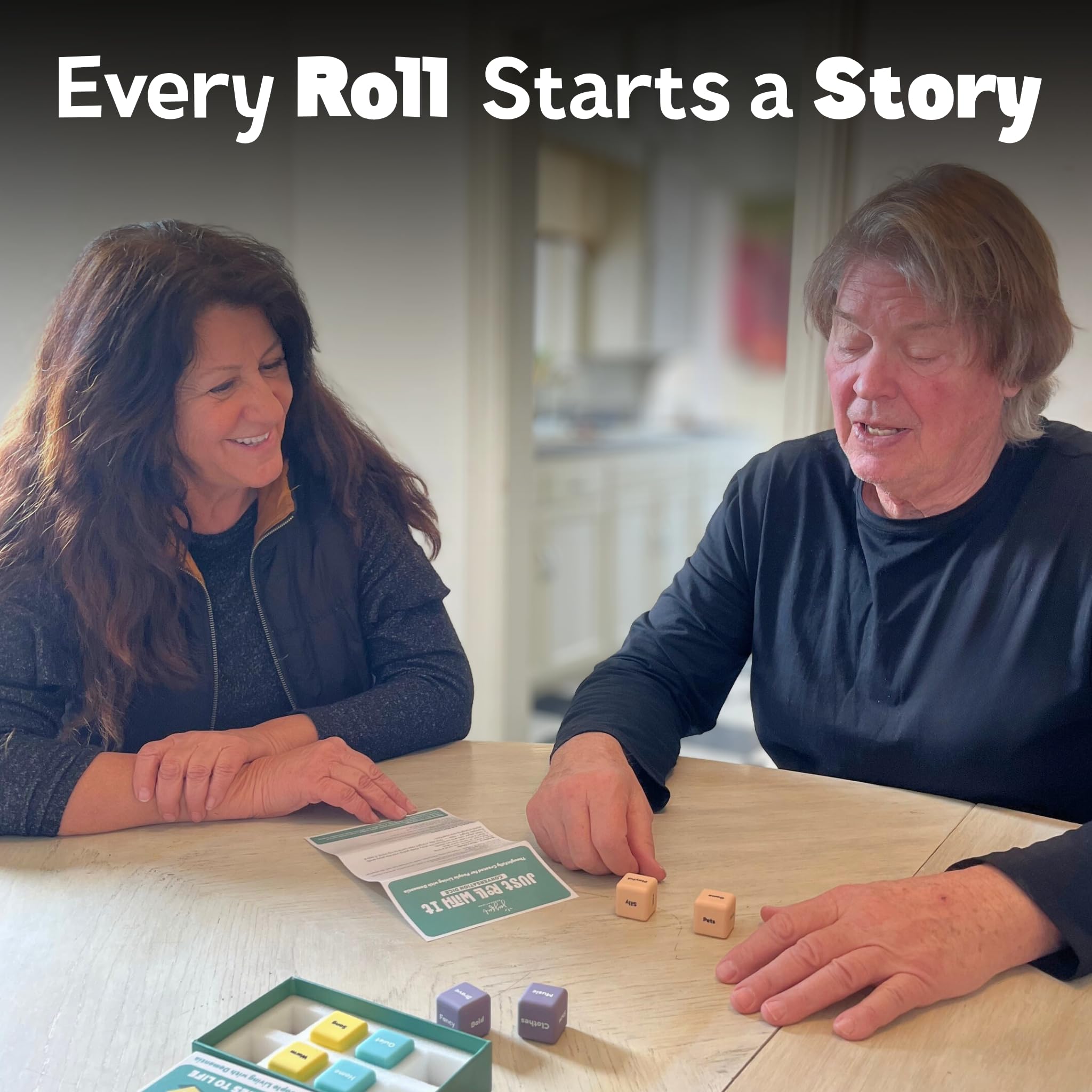Just Roll With It Gesprächswürfel, Demenzaktivitäten für Senioren, Alzheimer und Demenz, ideal für Personen, die mit Demenz leben, Familien und Betreuer