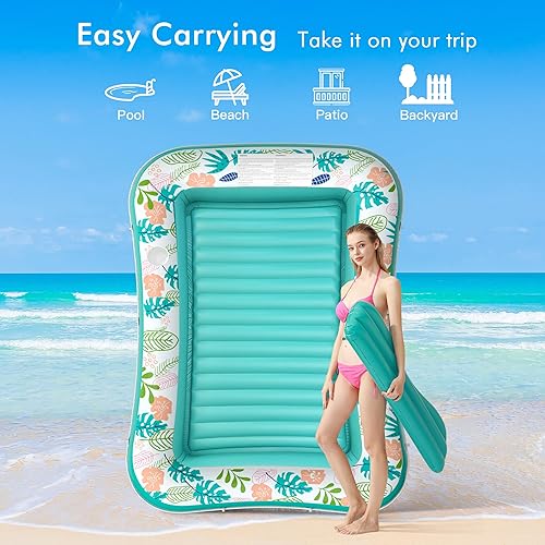 Miniatura 3 de Stonful Flotadores inflables para piscina de tamaño adulto, balsas de bronceado para piscina con almohada y portavasos, relleno de agua flotante