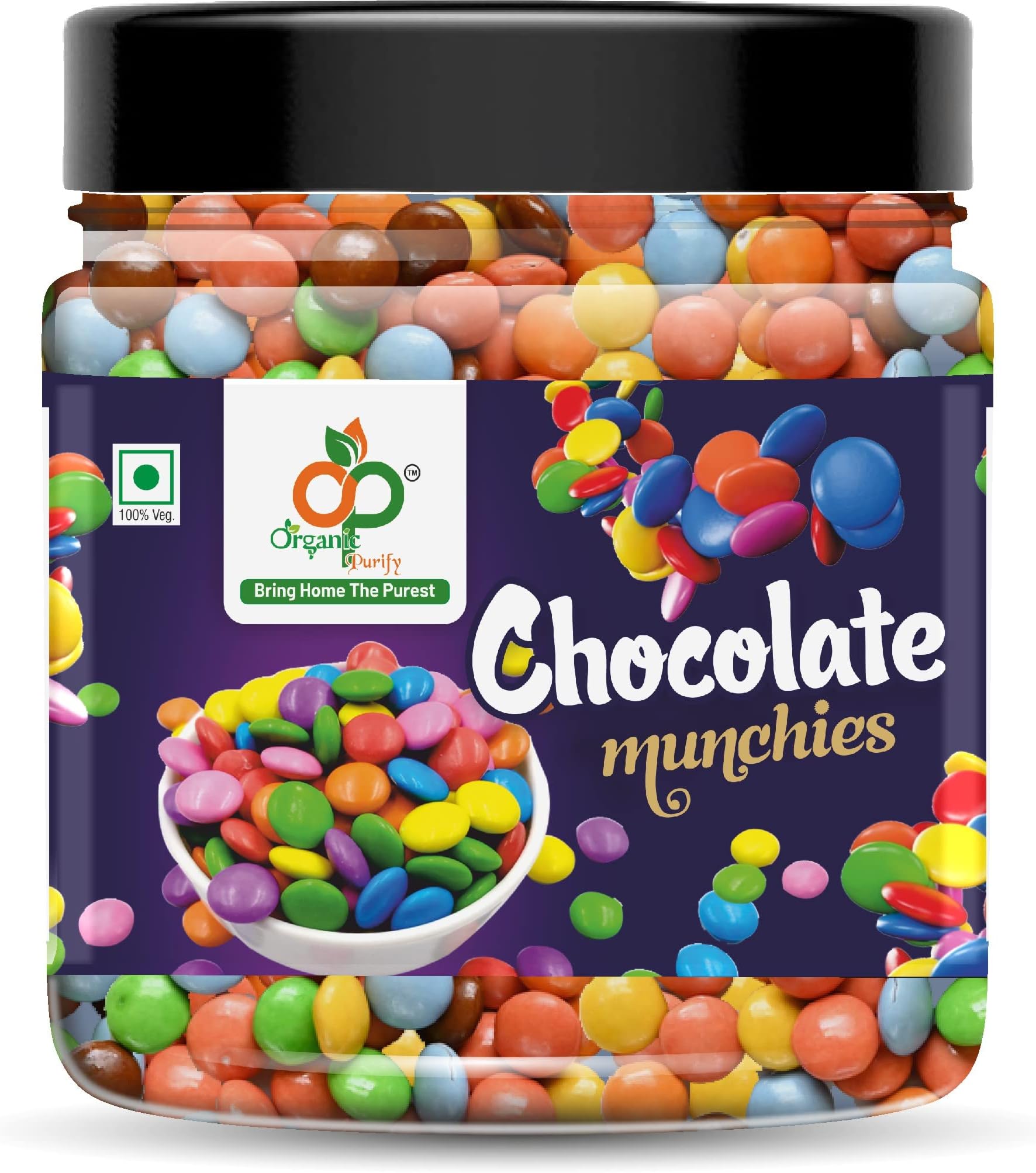 Organic Purify Chocolate Munchies Jar Pack I Gem s Chocolate for Cake/Cupcake Decoration (Bold Colors) - 400 Gm Jar