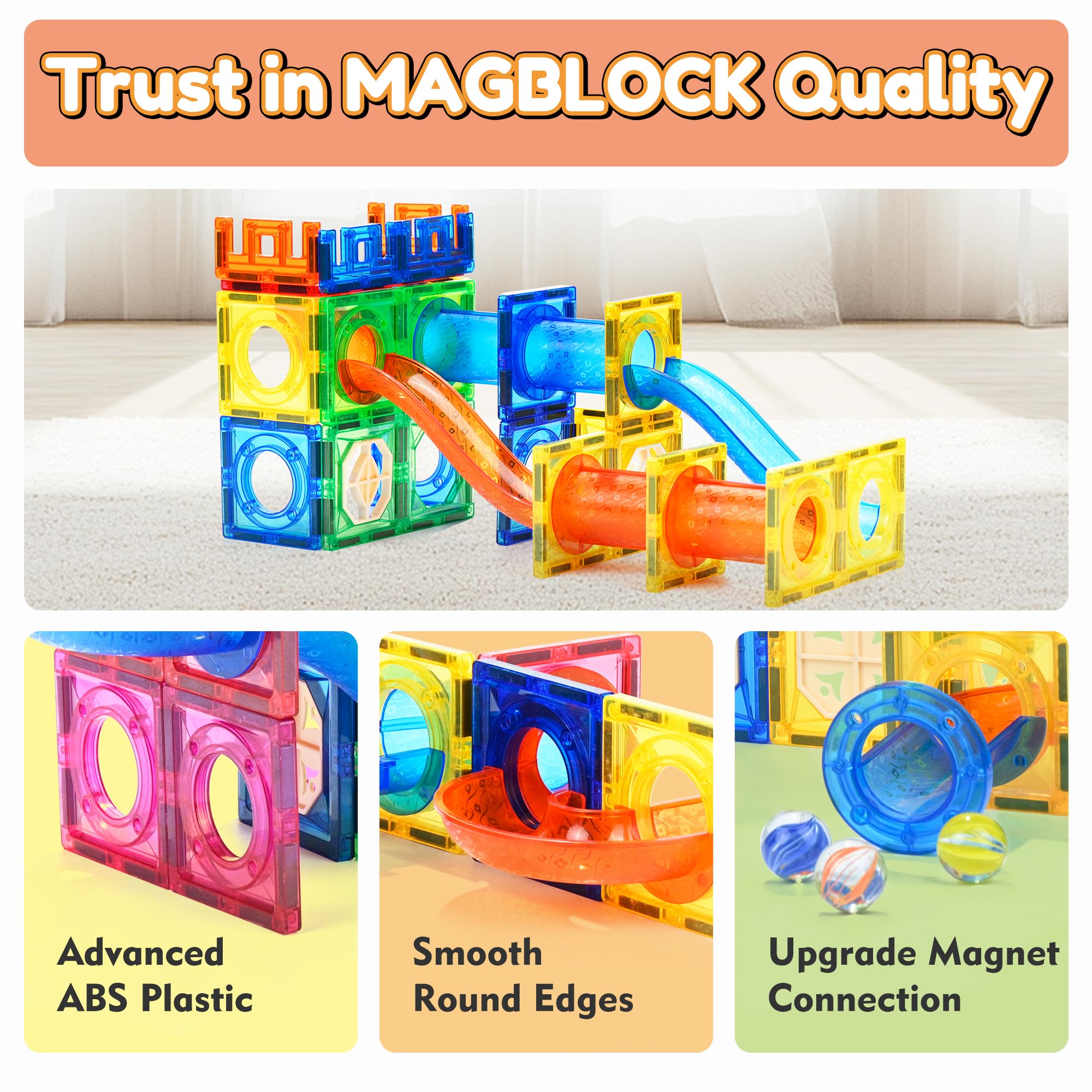 MAGBLOCK Marble Run - Magnetic Tiles STEM Toy -4
