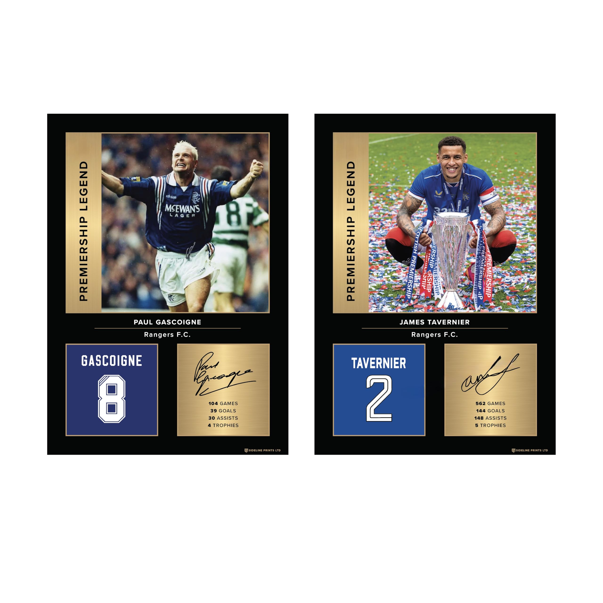 Rangers Legends Set of 2 A4 Prints Bundle – James Tavernier & Paul Gazza Gascoigne Signed Style Photo Picture Display Gifts | Unframed Rangers Wall Art Gift for Football Fans Digitally Reproduced
