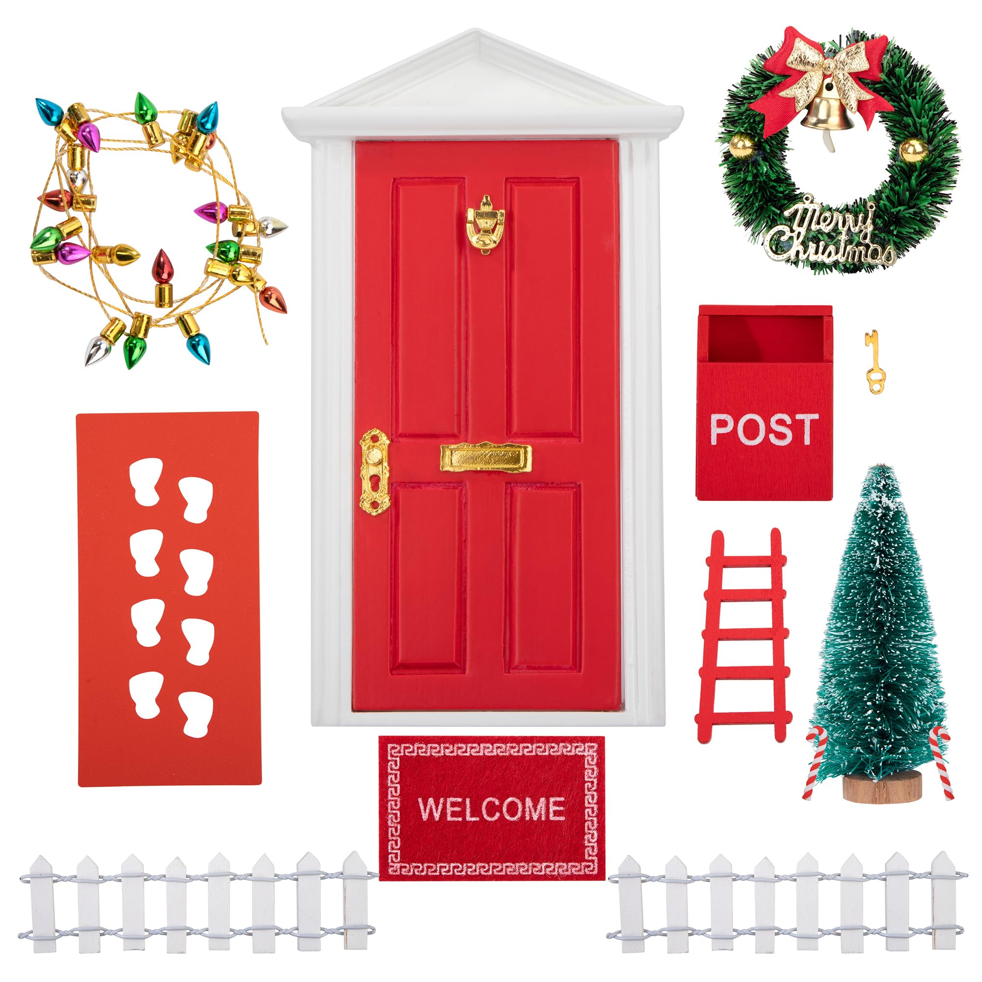 Puerta Elfo Navidad Accesorios, Juego de Puerta de Duende Elfo Gnomos Navidad, Miniatura Casa DIY Decoración, Mini Adornos Puerta Navidad con ÁRbol, Guirnalda, Niños Regalo Manualidades