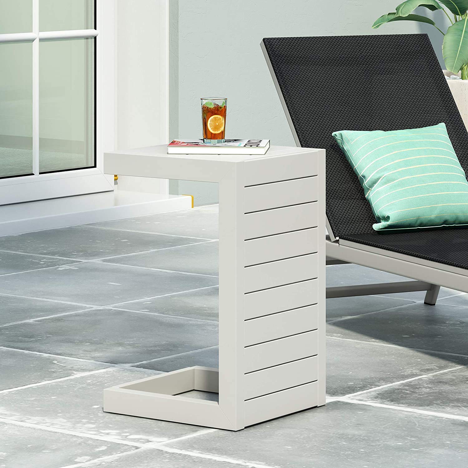INDIAN DECOR. 45590 Home Outdoor Modern Metal - C-Shaped End Table, White 1