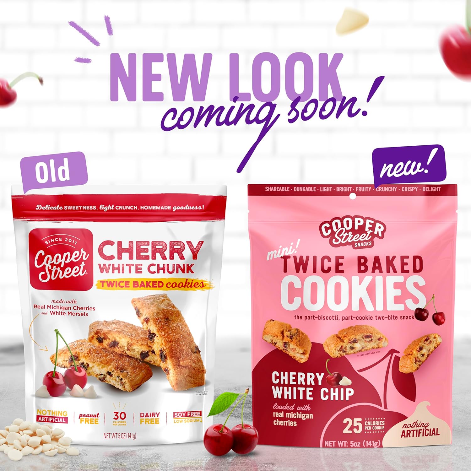 Cooper Street Italian Biscotti Cookies - Twice Baked Biscotti Style Cookie Biscuits in Delicious Cherry White Chunk Flavor | Crispy, Light and Healthy Cookies | Peanut & Dairy Free | 5oz | 4 Pack