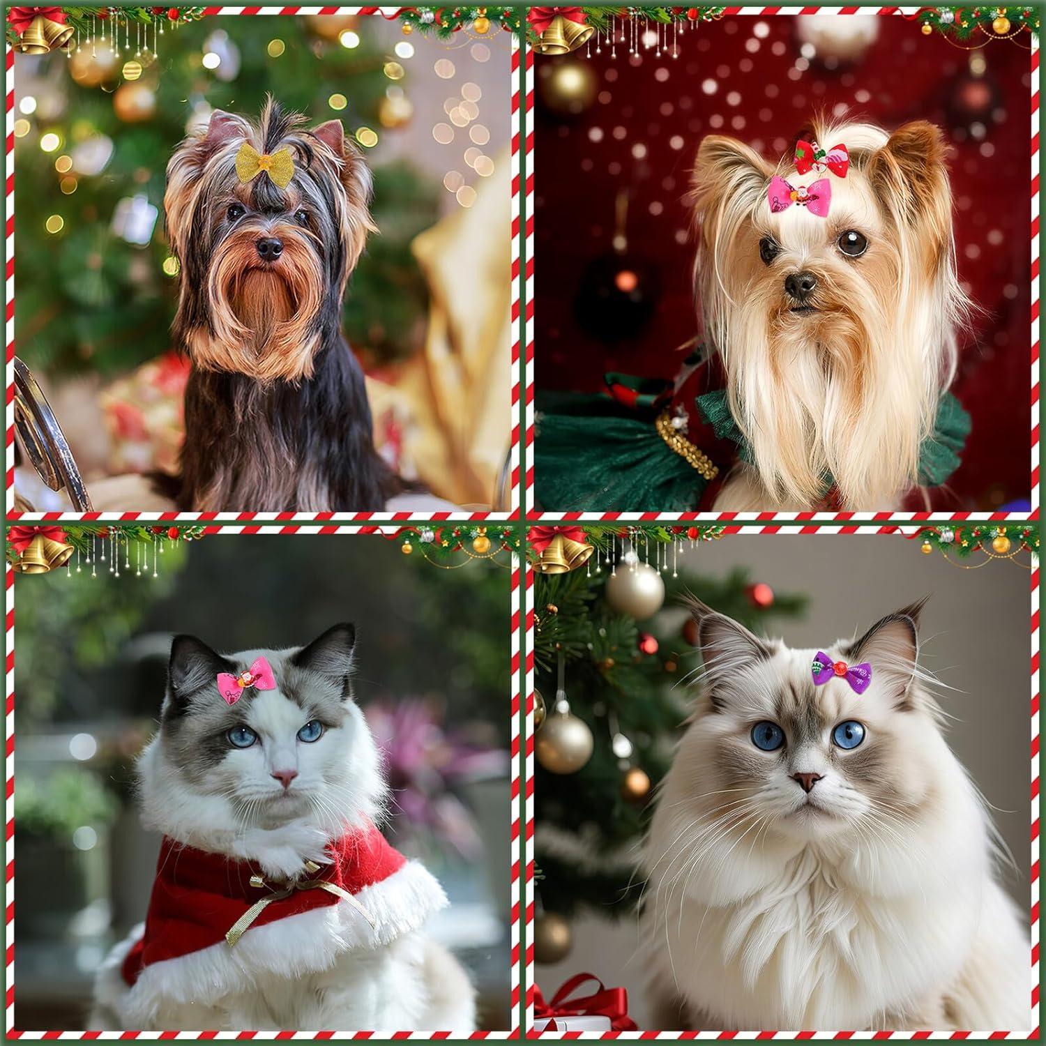50 Pcs Christmas Pet Hair Bows Grooming Accessories for Small Dogs with Sturdy Rubber Bands Random Holiday Style for Christmas Costumes Canine 5