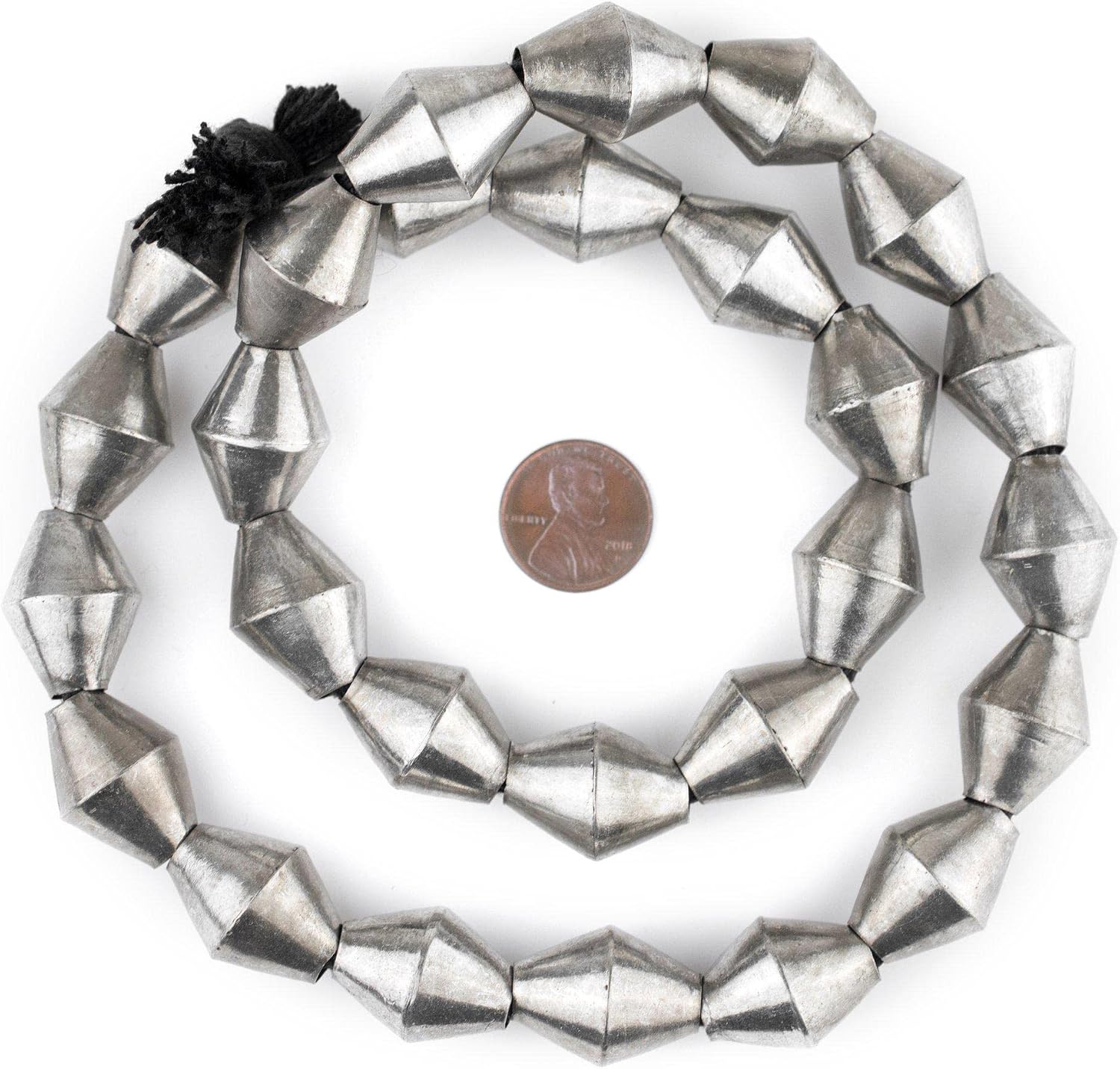 The Bead Chest Silver Mali Bicone Beads 22x16mm African White Metal Large Hole 24 Inch Strand Handmade