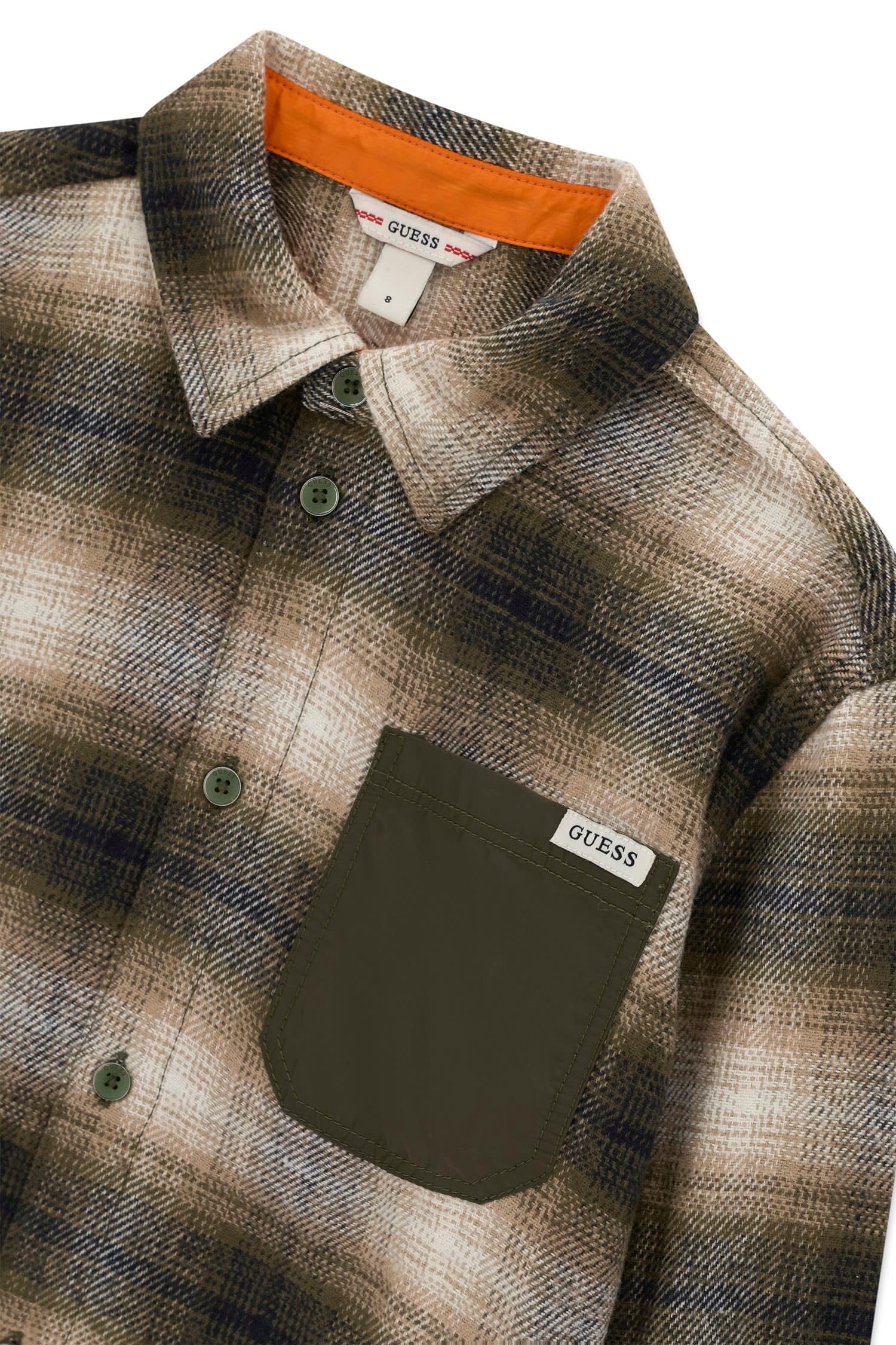Guess Kids Boy's Shirt Comfort Fit Woven Tops Oversize Flannel LS ADJ. Shirt 7