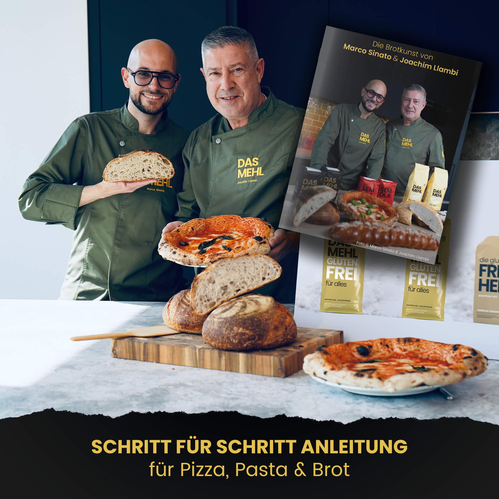 DAS MEHL Glutenfrei – 4×1 kg pizzamehl glutenfrei für Pizza, Pasta & Brot | gelingsicher wie Weizenmehl | ohne Gluten, Enzyme & Zusätze | inkl. DELICRET Rezept-Guide