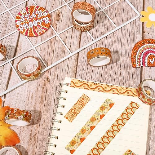 Miniatura 4 de Whaline 12 rollos de cinta Washi floral bohemia, flores retro, arco iris, calcomanías adhesivas de papel para álbumes de recortes, envoltura de