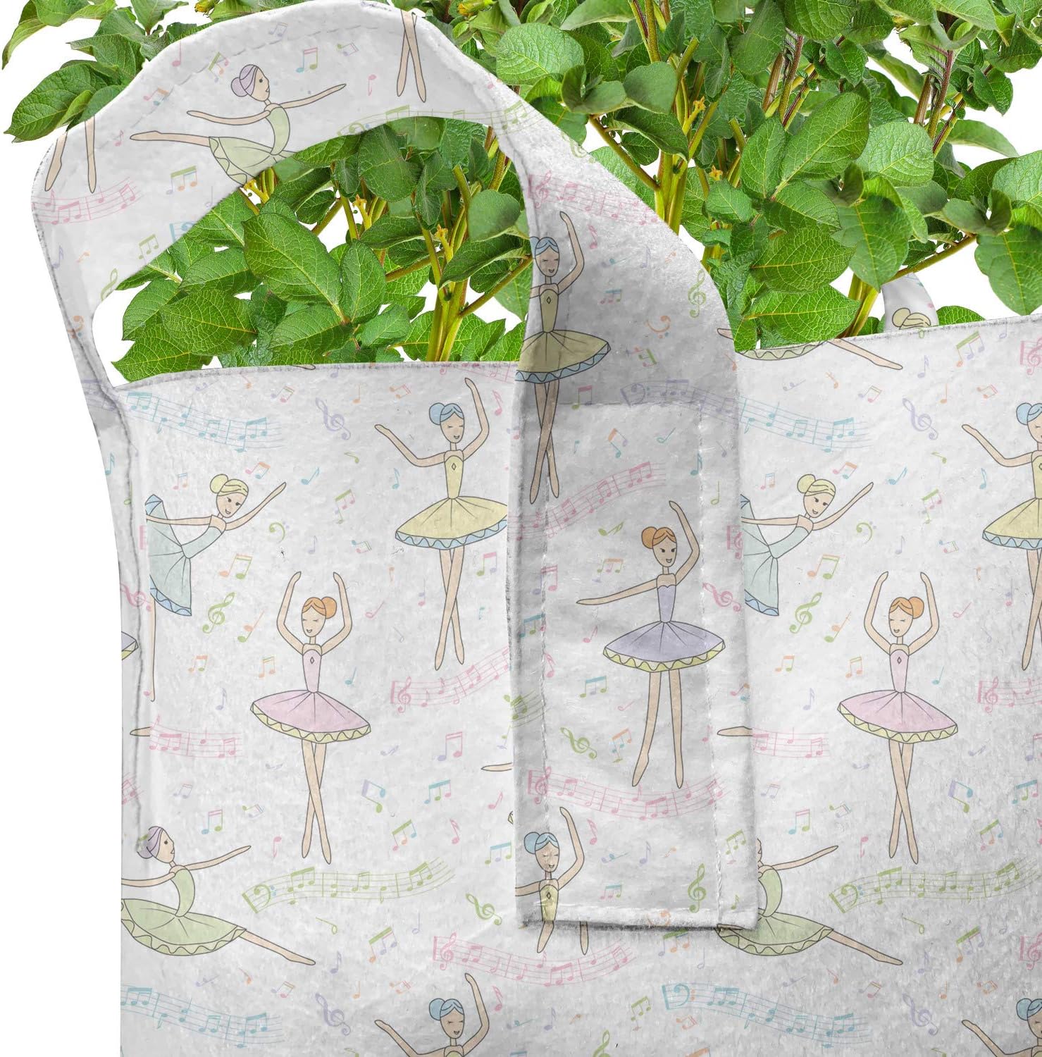 Lunarable Ballerina Grow Bags 5-Pack, Dancing Girls and Notes, Heavyduty Fabric Pots with Handles for Plants, 7 Gallon, Multicolor