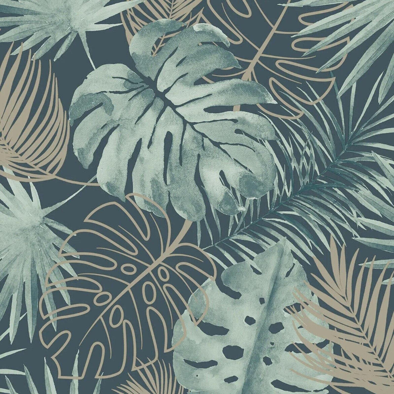 Debona Laguna Tropical Wallpaper Vinyl Green Gold Glitter Palm Tree Leaf Jungle Leaves Feature Wall 10m Roll 6370