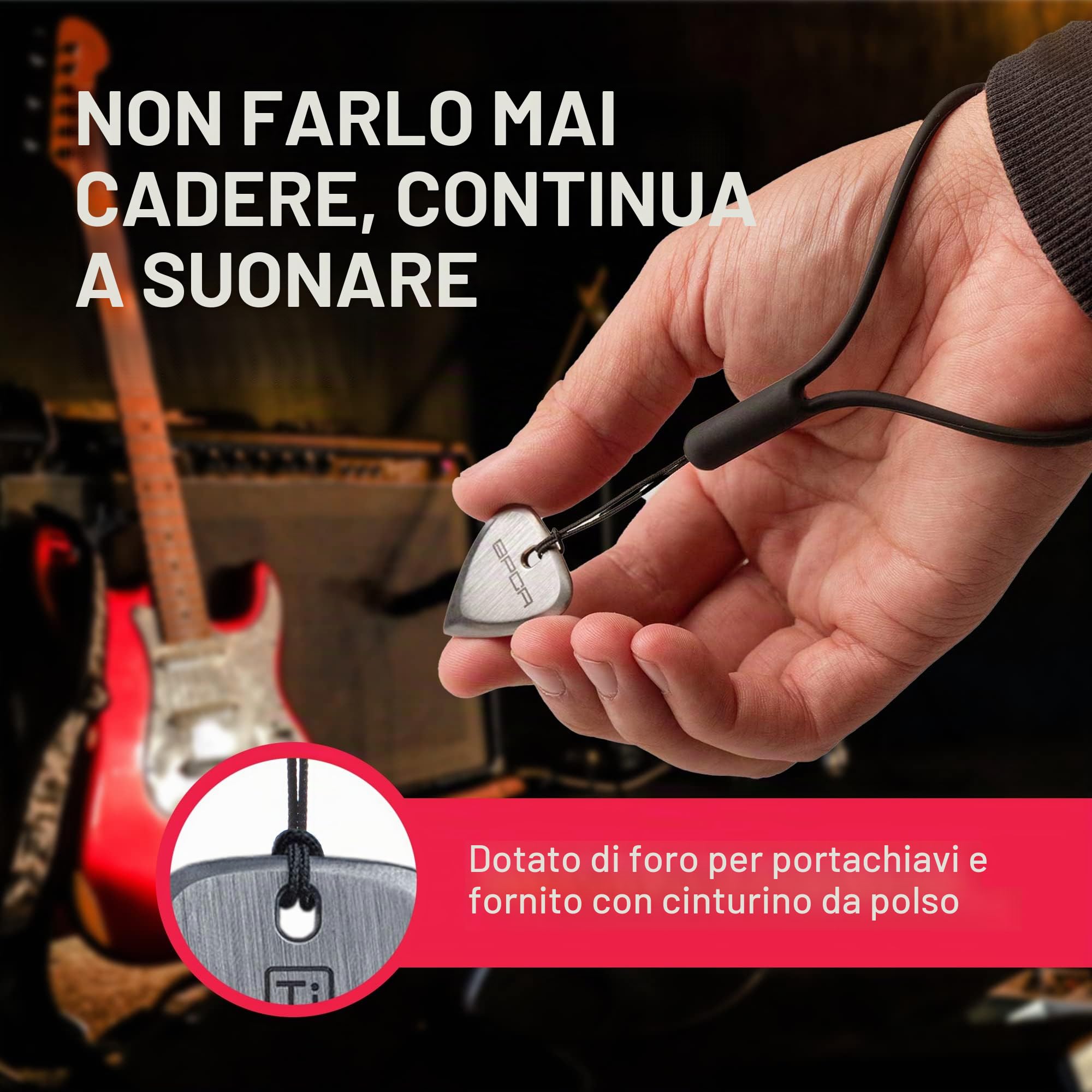 GPCA Plettro per chitarra in titanio, spessore 3 mm, per chitarra, basso e ukulele, viene fornito con cinturino da polso, accessori indispensabili per chitarra, regalo per musicisti e amanti della