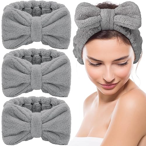 Diadema de toalla de 3 piezas para mujer, diadema de maquillaje para lavar la cara, maquillaje de spa, diadema de microfibra con lazo para la ducha