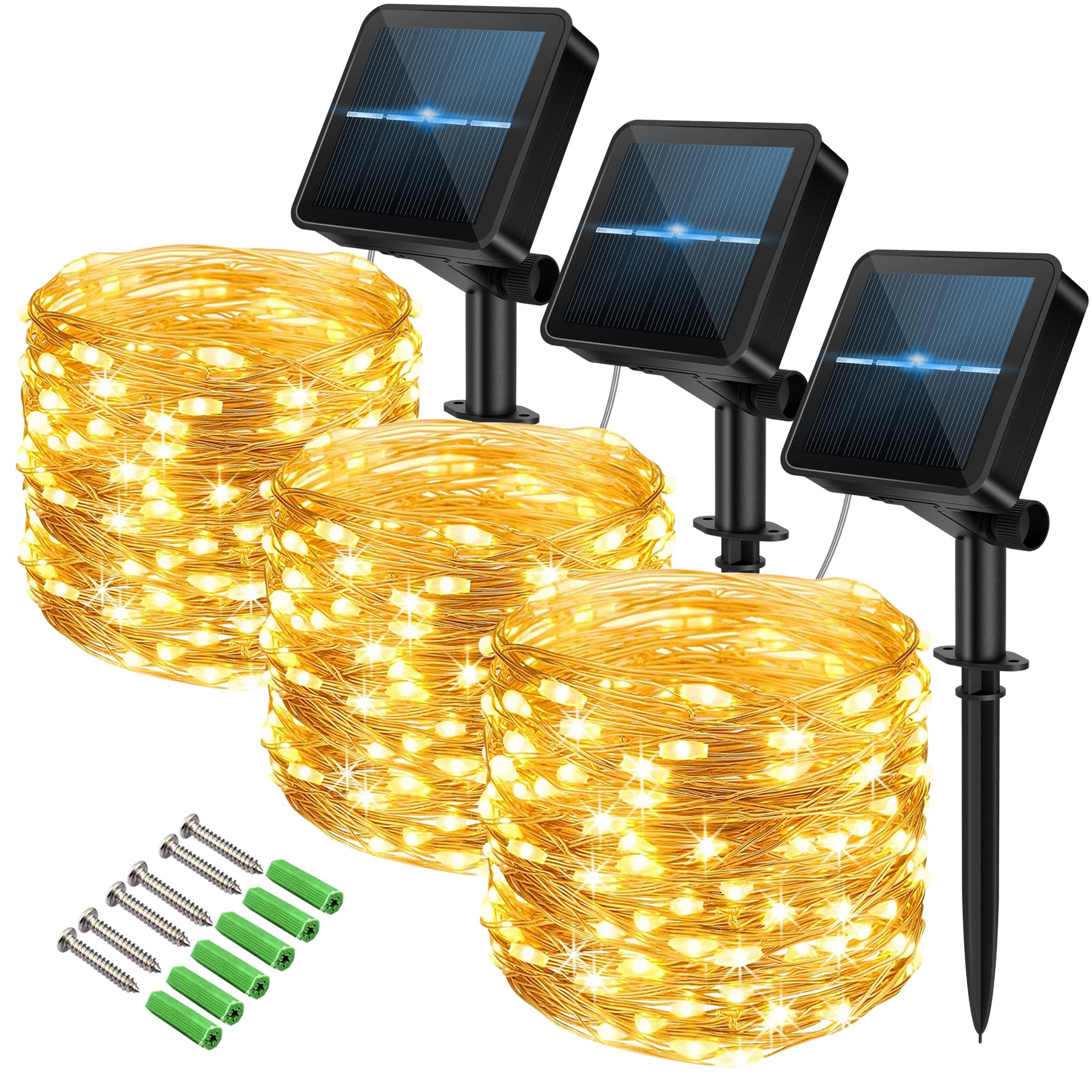 120 LED Solar Fairy Lights Outdoor, 3 Pack Total 36M/ 120Ft 360LEDS, 8 Modes with 8-Hour Timer, Outdoor Garden Lights, Waterproof String Lights, Suitable for Party, Camping, Decorations (Warm White)