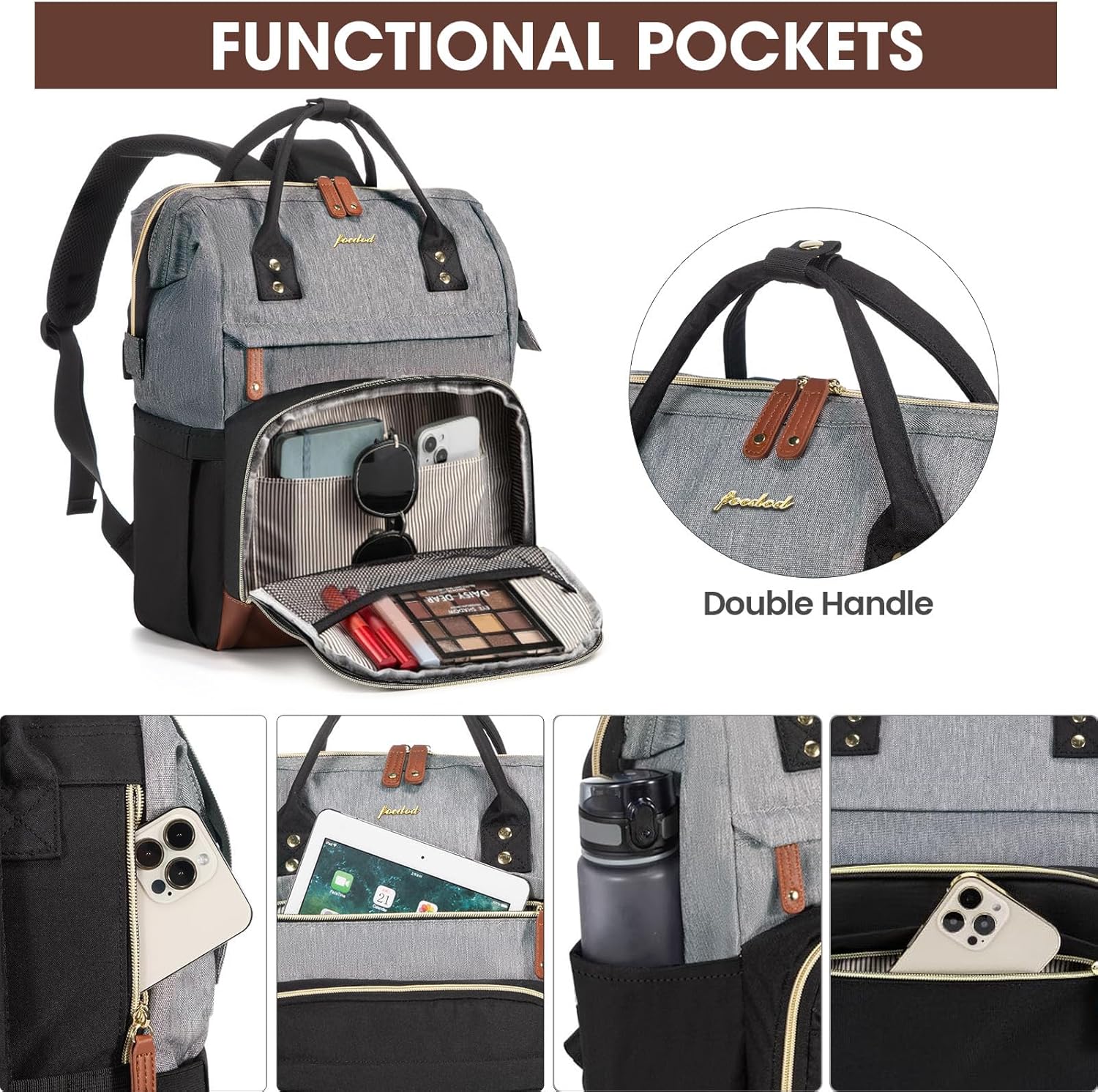 Laptop Backpack for Womem Work Bags: 18 Inch Travel BackPacks With USB Charging Port Anti Theft Durable Back Pack Fashion College BookBag Purse Bussiness Daypack for Nurse Teacher Black Grey Brown - Image 5