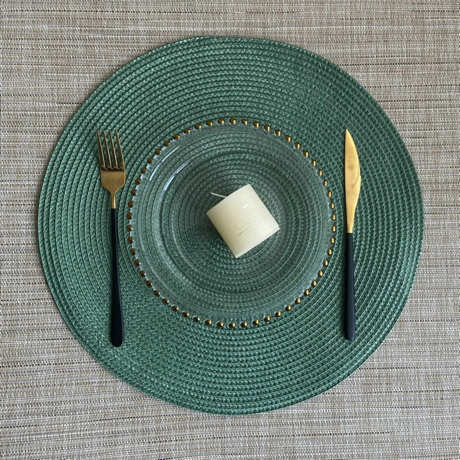 Set de table cuisine tressé vert foncé imperméable x4 rond