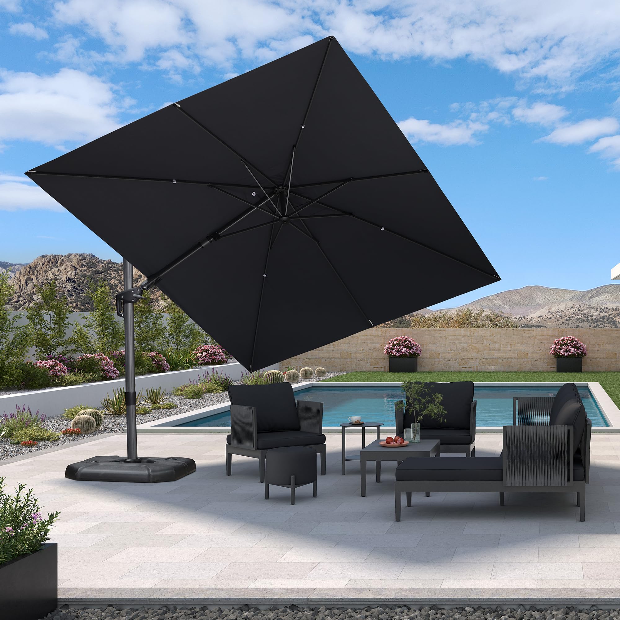 PURPLE LEAF Sonnenschirm Twist 360 × 270 cm Alu Mast 360° Rotation, Grau | Aluminiumguss-Griff, Beidseitig Axial Schwenken, Robuste 8-Streben-Konstruktion, 5-Fach Neigbar, XL-Schatten Ampelschirm