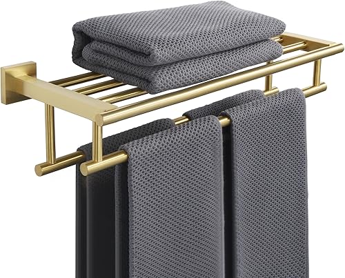 Alise Toallero, toallero con barras dobles para toallas, soporte de torre de montaje en pared para baño y lavabo, estante de toalla de acero
