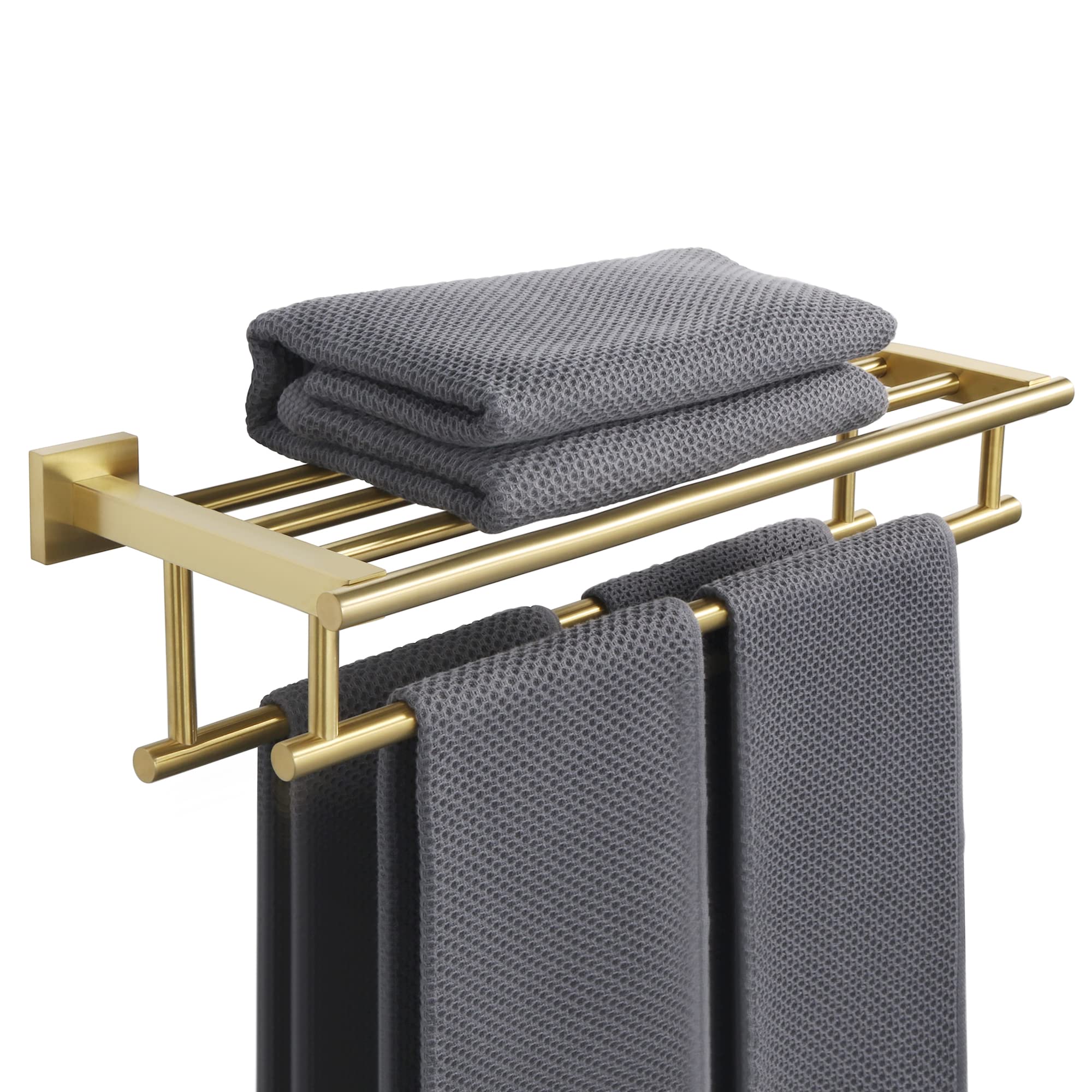 Alise 16-Inch Bathroom Lavatory Towel Rack Towel Shelf with Two Towel Bars Wall Mount Holder,GZ8040-G SUS 304 Stainless Steel Brushed Gold Finish