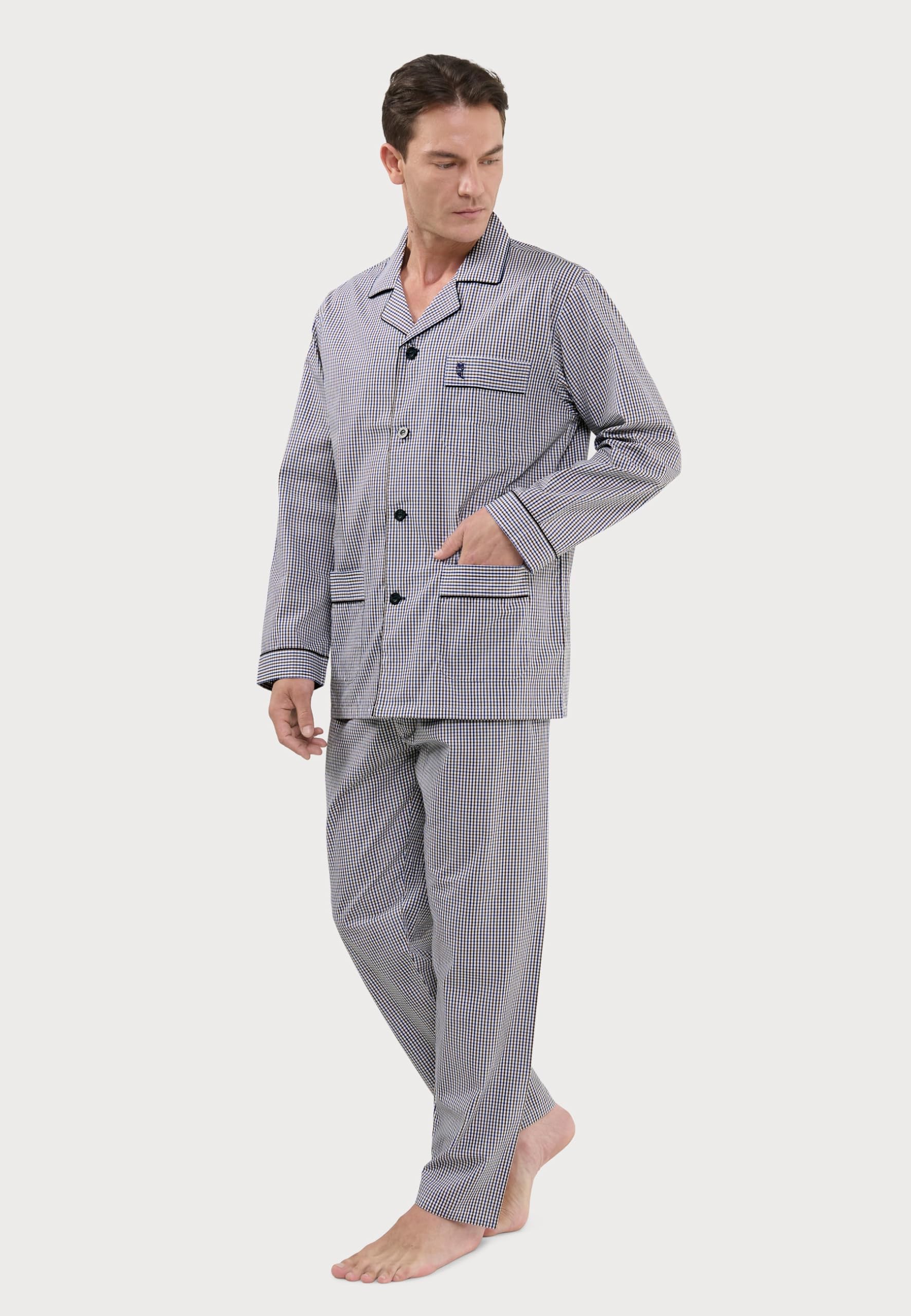 El Búho Nocturno Pigiama Uomo Lungo Cotone 100% - Popeline Set Classico Due Pezzi Giacca Maniche Lunghe Bottoni - Abbigliamento Notte Ospedale Leggero Autunno Estate Taglie Forti - Beige 2991, XXL