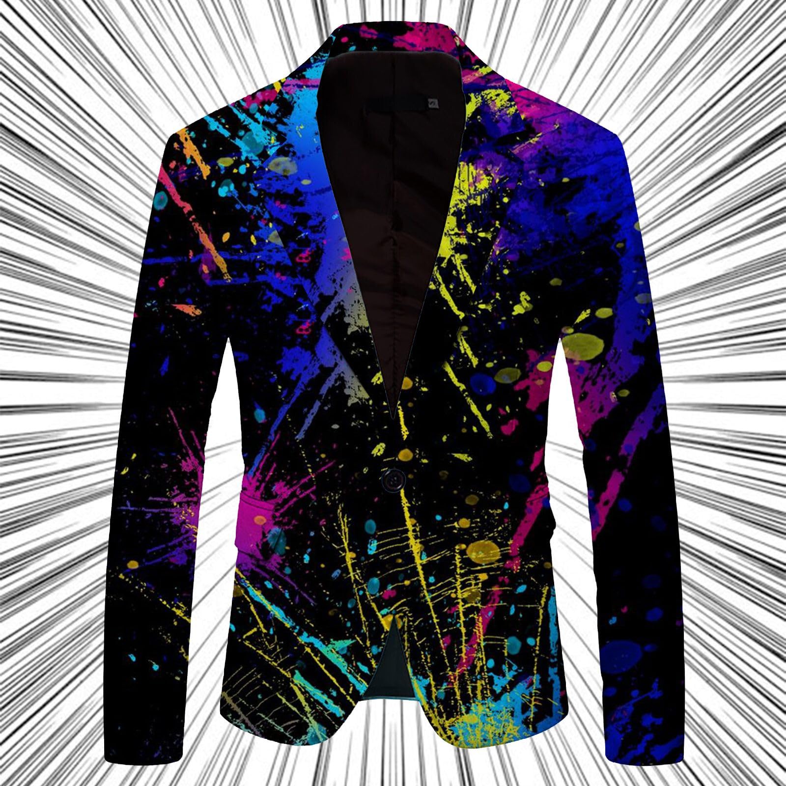 Veste graffiti pour homme multicolore – Impression 3D Veste de costume au look arc-en-ciel Blazer élégant pour bal de fin d'année, festival et costumes de carnaval originaux