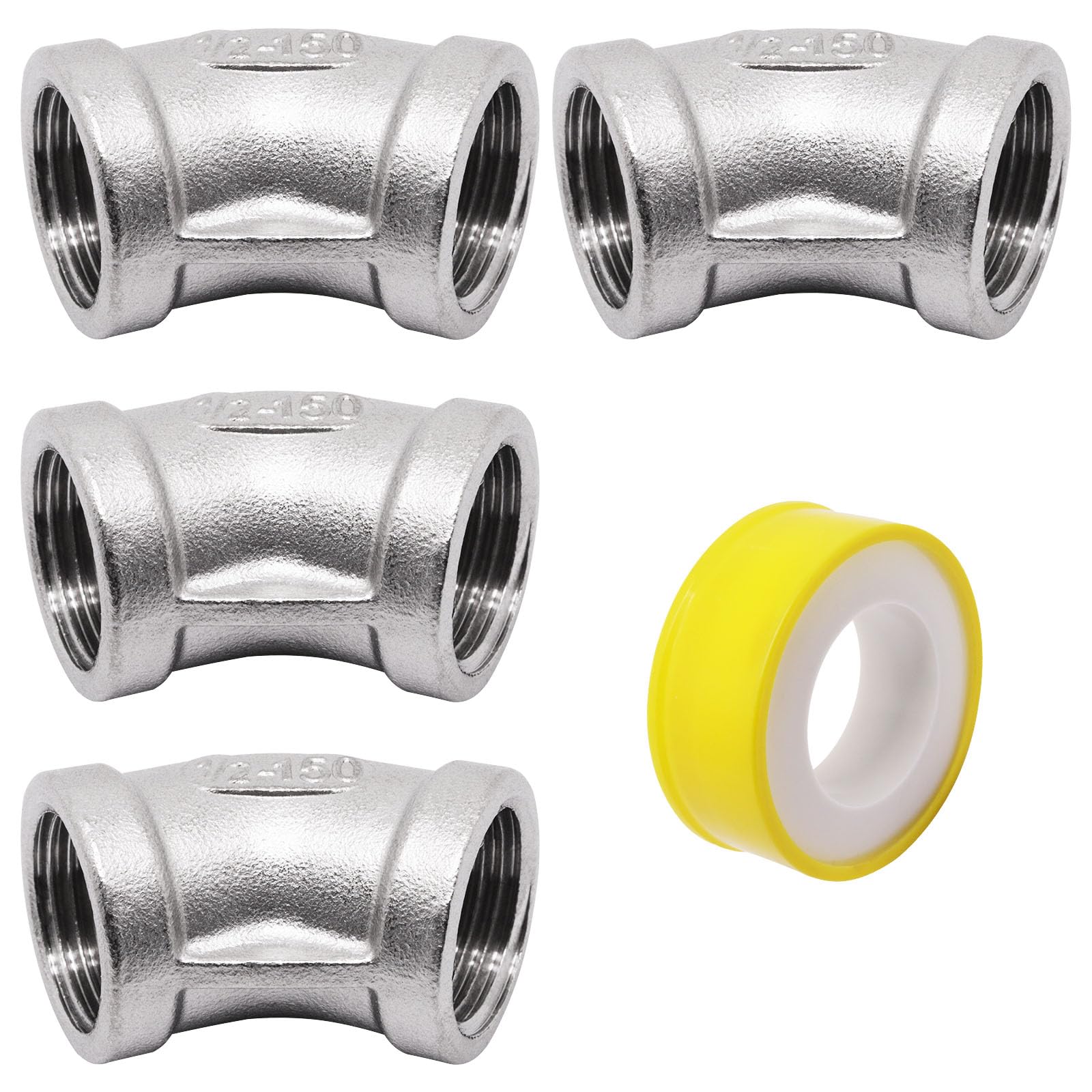 BENLIUDH Stainless Steel 45 Degree Elbow, 1/2" Female to 1/2" Female Steel Pipe Fittings (4pcs)