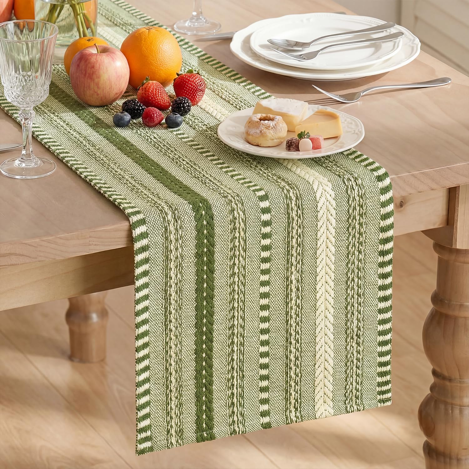 Artoid Mode Olive Green Boho Elegant Vintage Spring Table Runner 30x183 cm — image 1