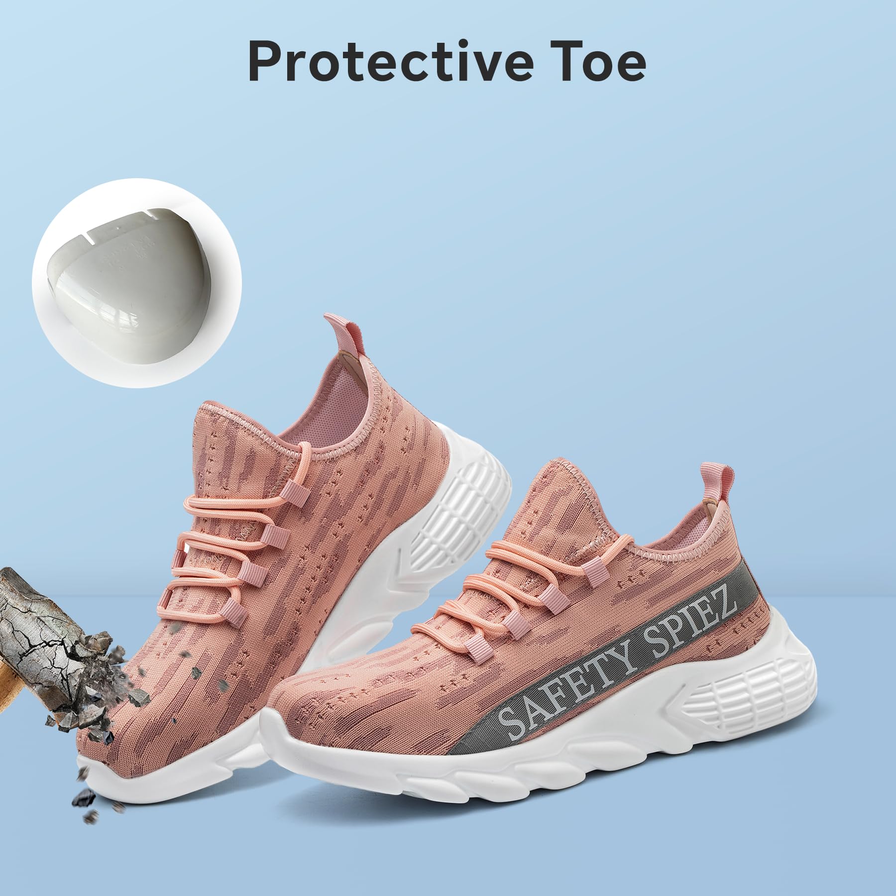 SPIEZ Zapatos de Trabajo Mujer, Zapatillas de Seguridad Ligeras y Transpirables con Puntera de Plástico, Calzado de Seguridad sin Cordones para el Trabajo y el Uso Diario