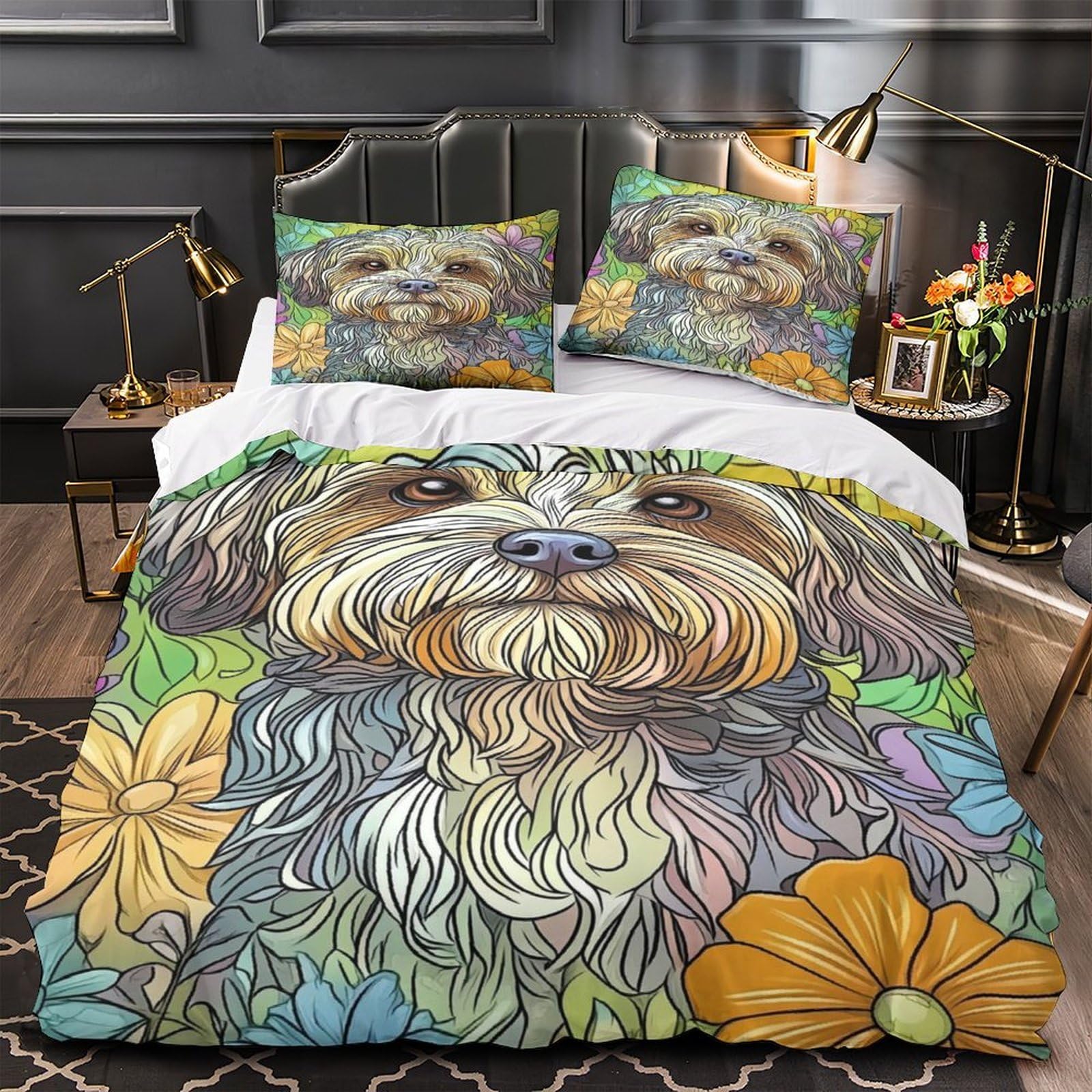 Housse de couette microfibre inaltérable motif chien 3D double
